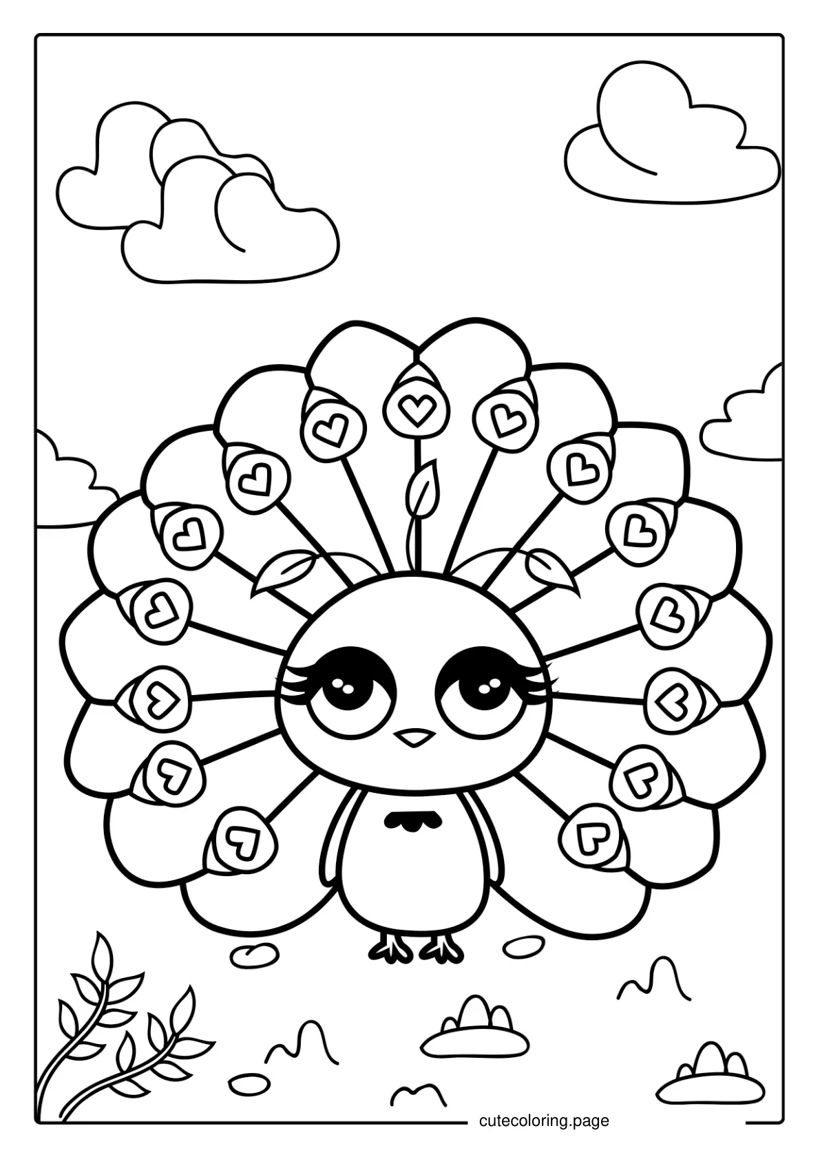 Kawaii Peacock Bird For Coloring coloring page