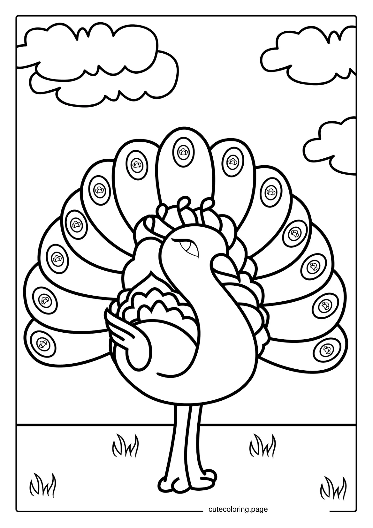 Kawaii Peacock Coloring Sheet coloring page