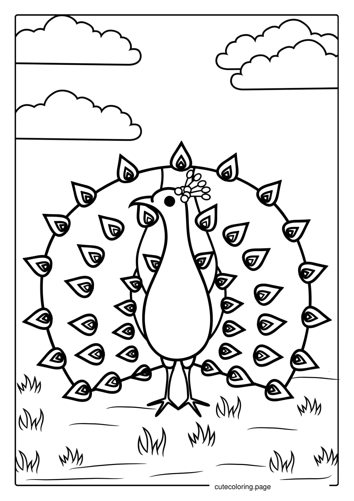 Peacock Displaying Feathers Coloring PAge coloring page