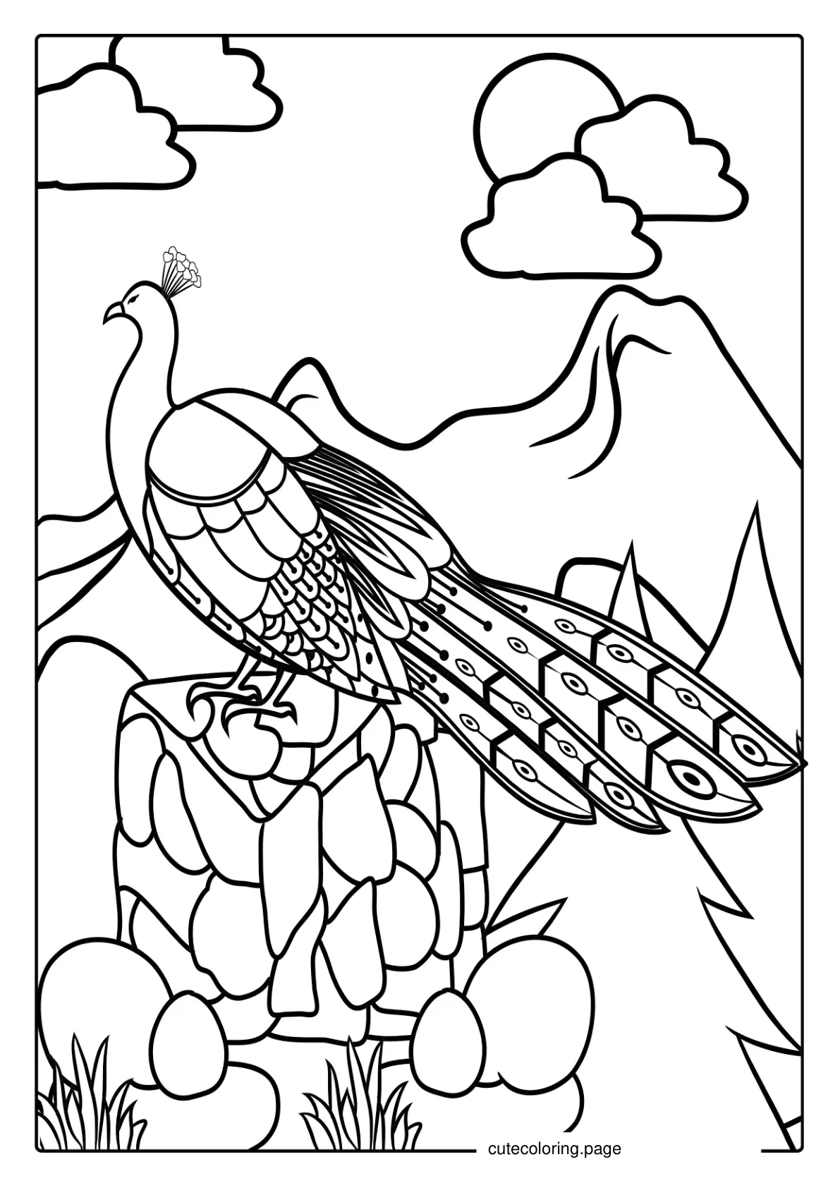 Peacock Perched On Rocks Coloring Picture coloring page