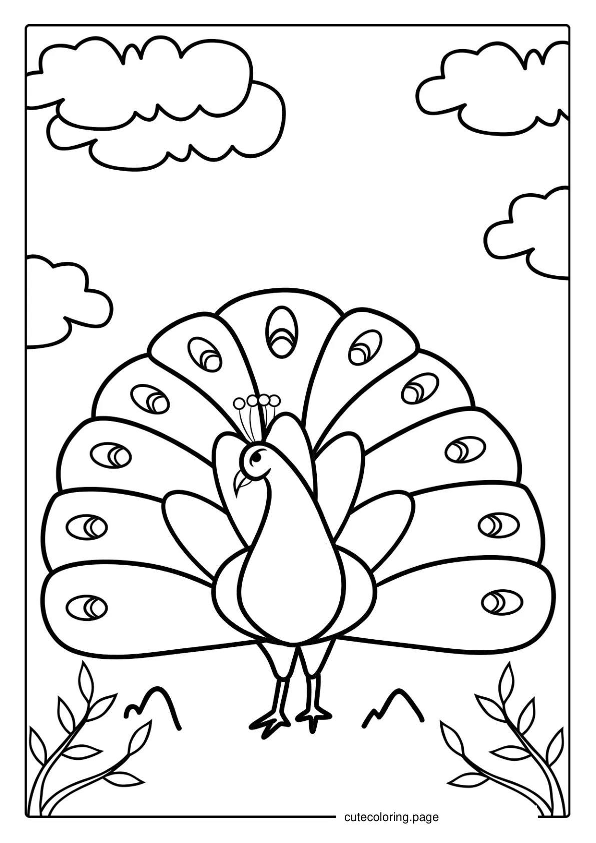 Simple Peacock Coloring Picture For Kids coloring page