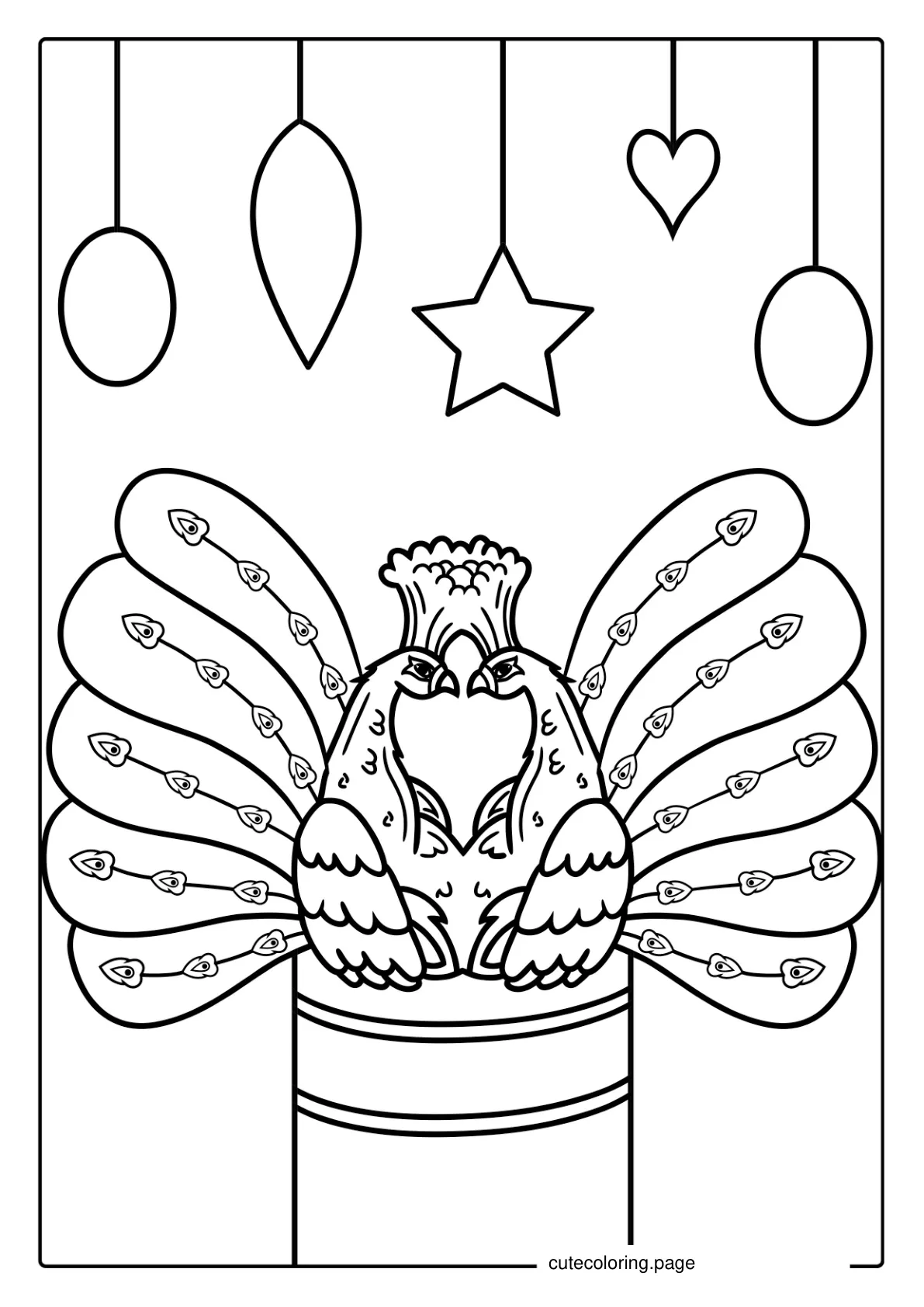 Two Peacocks With Decorations Coloring Sheet coloring page