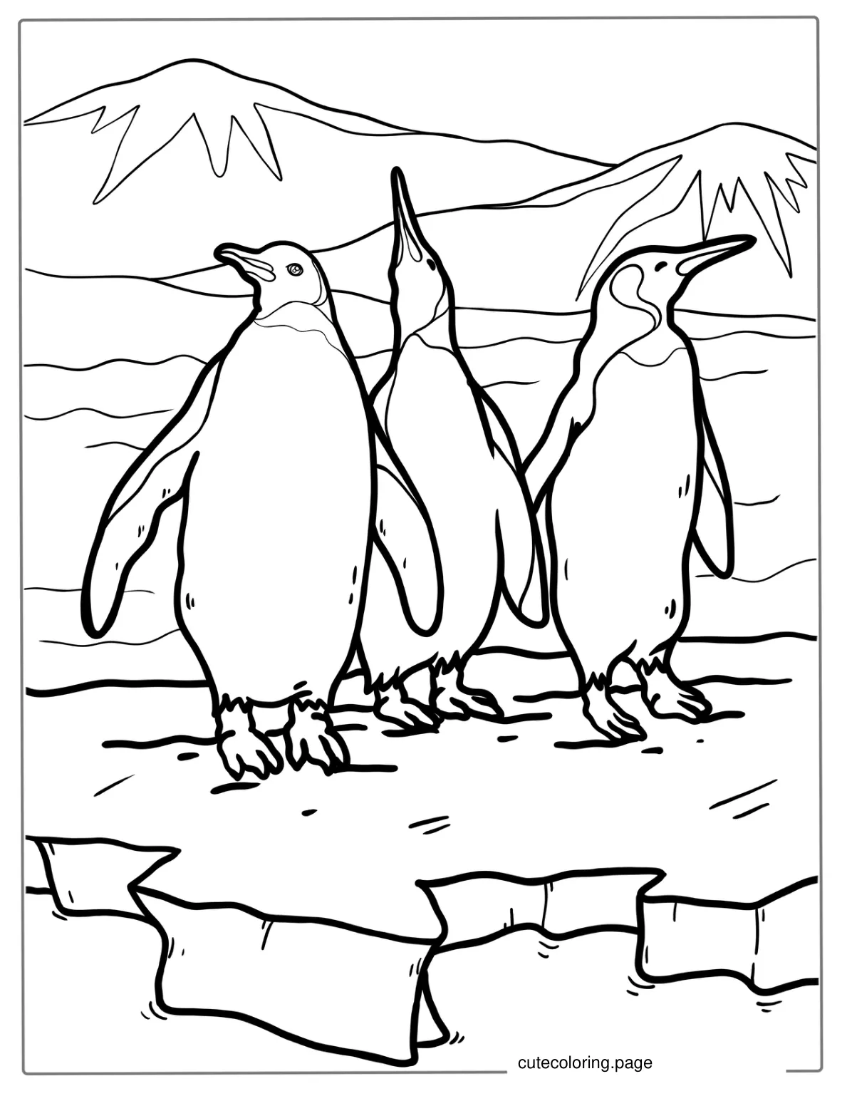 3 Emperor Penguins On Ice Coloring Page coloring page