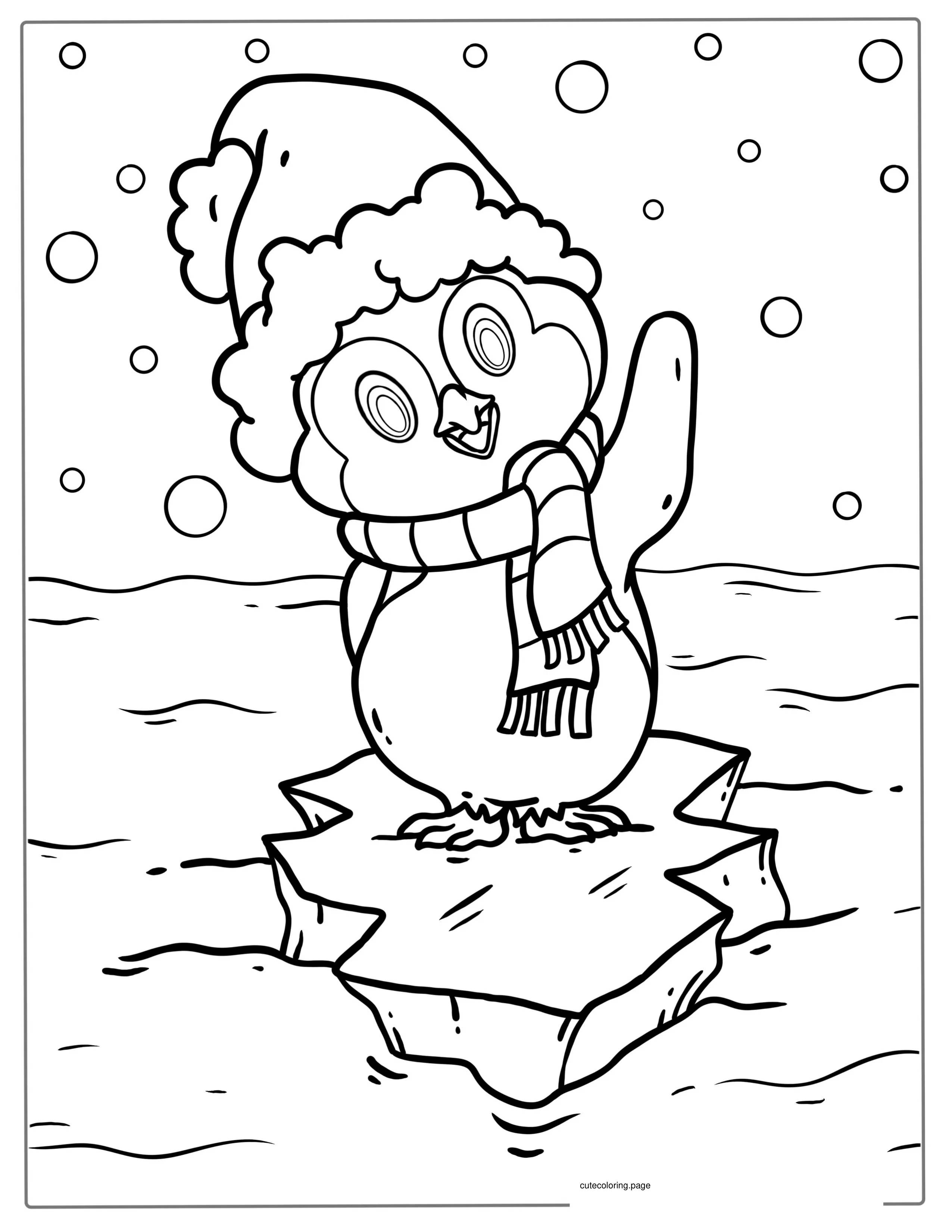 Adorable Winter Themed Penguin coloring page