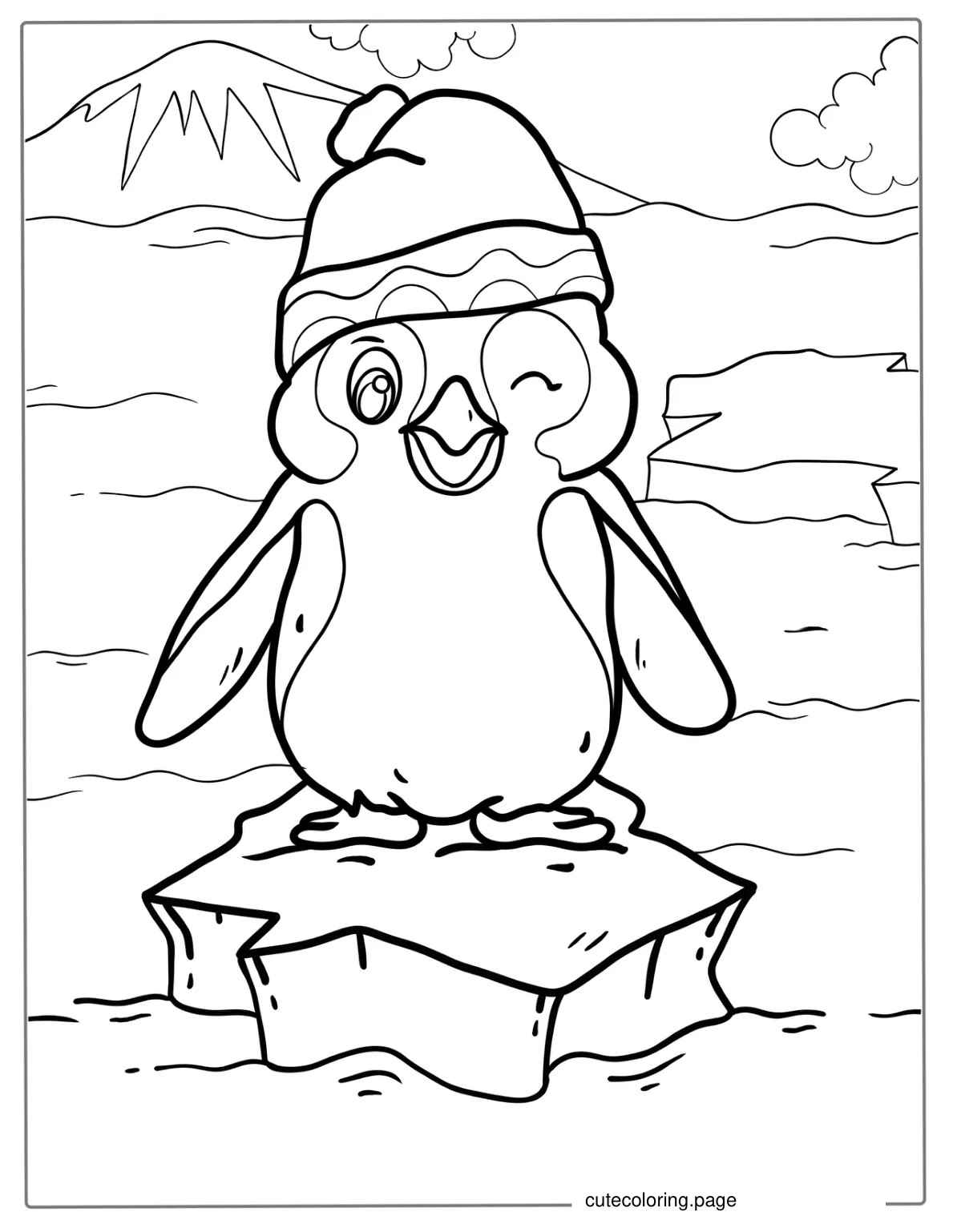 Baby Penguin Wearing Santa Hat Coloring In coloring page