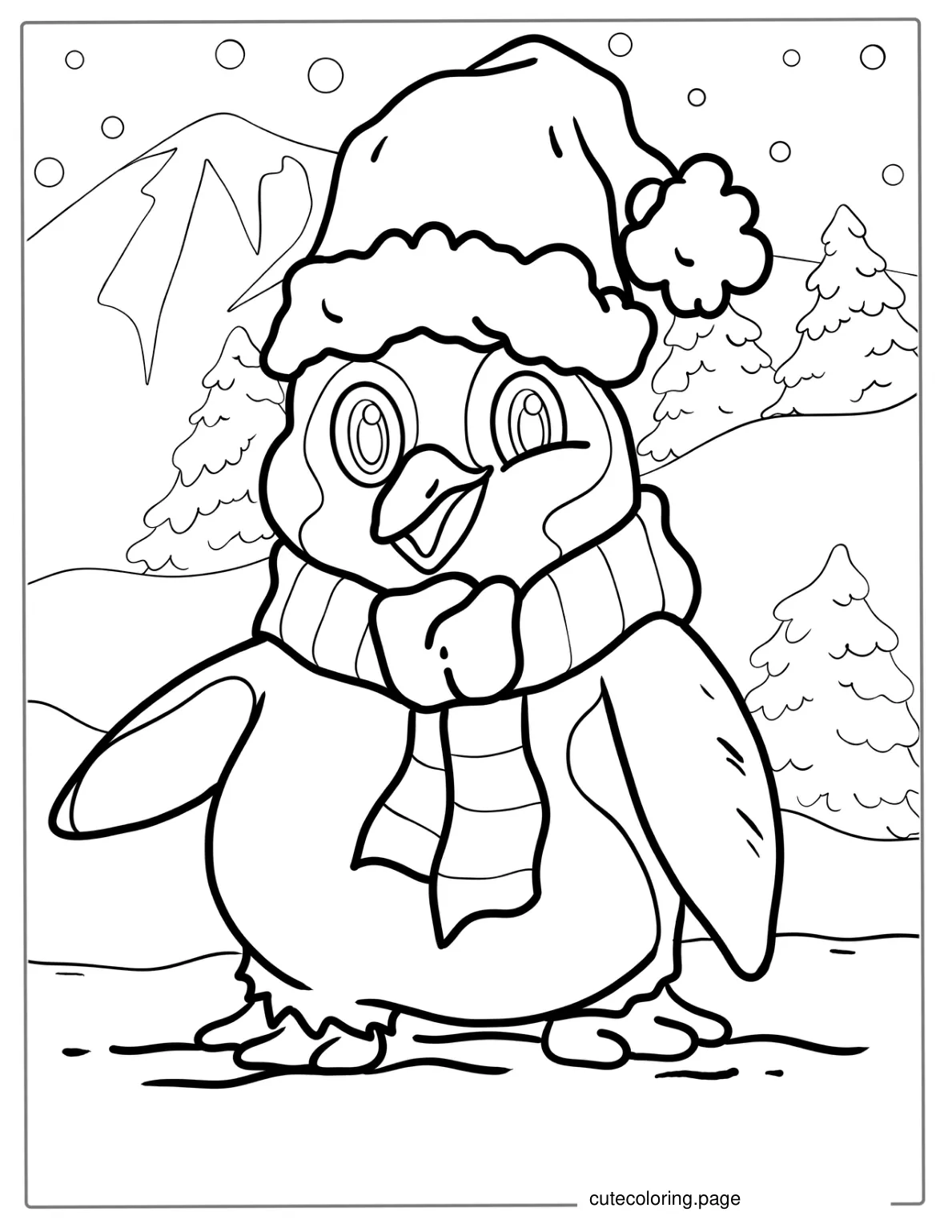 Cartoon Penguin Christmas Inspired Coloring coloring page