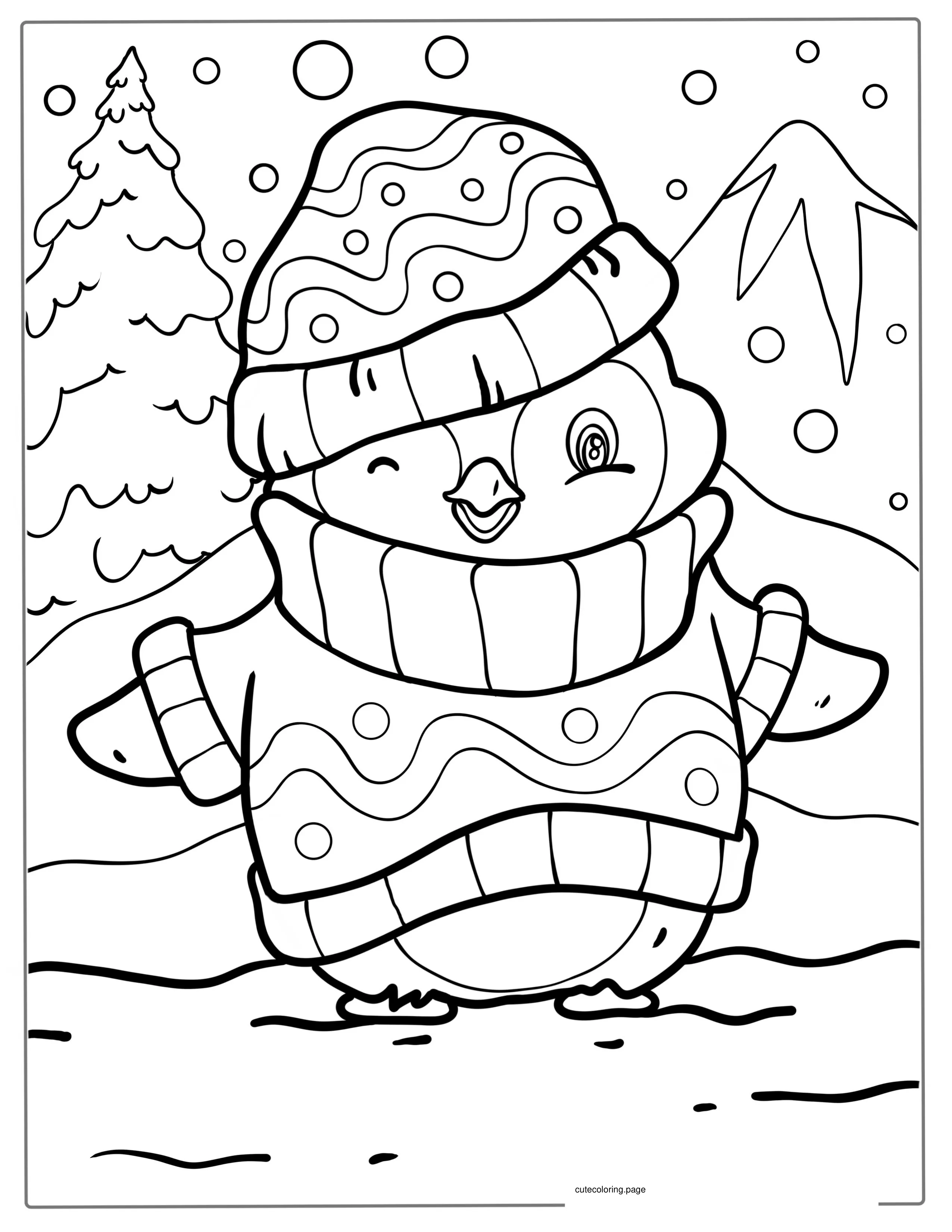 Cute Christmas Inspired Penguin To Color coloring page