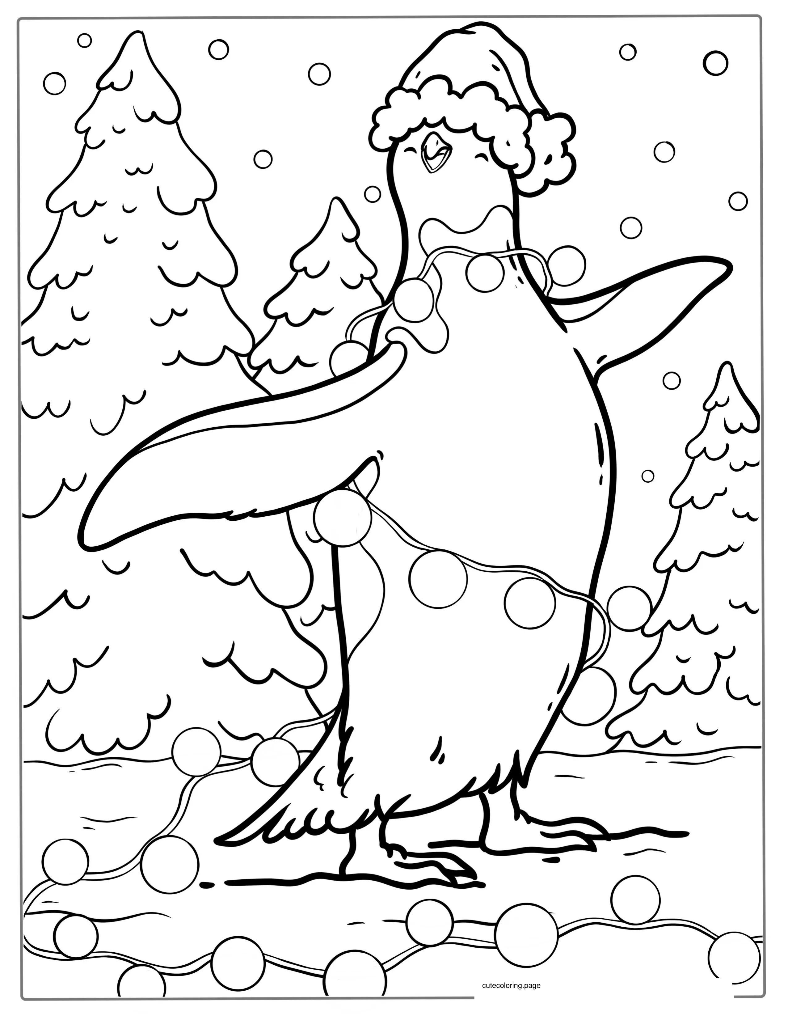 Cute Christmas Penguin With Decorations Coloring coloring page