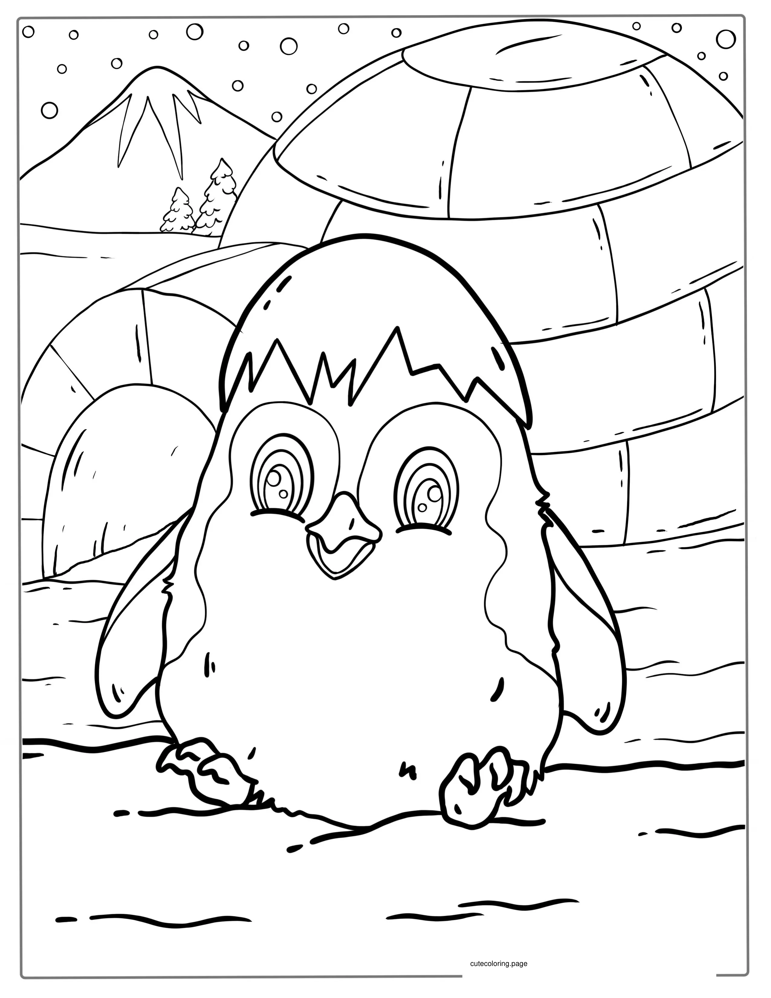 Cute Penguin With Igloo Coloring Sheet coloring page