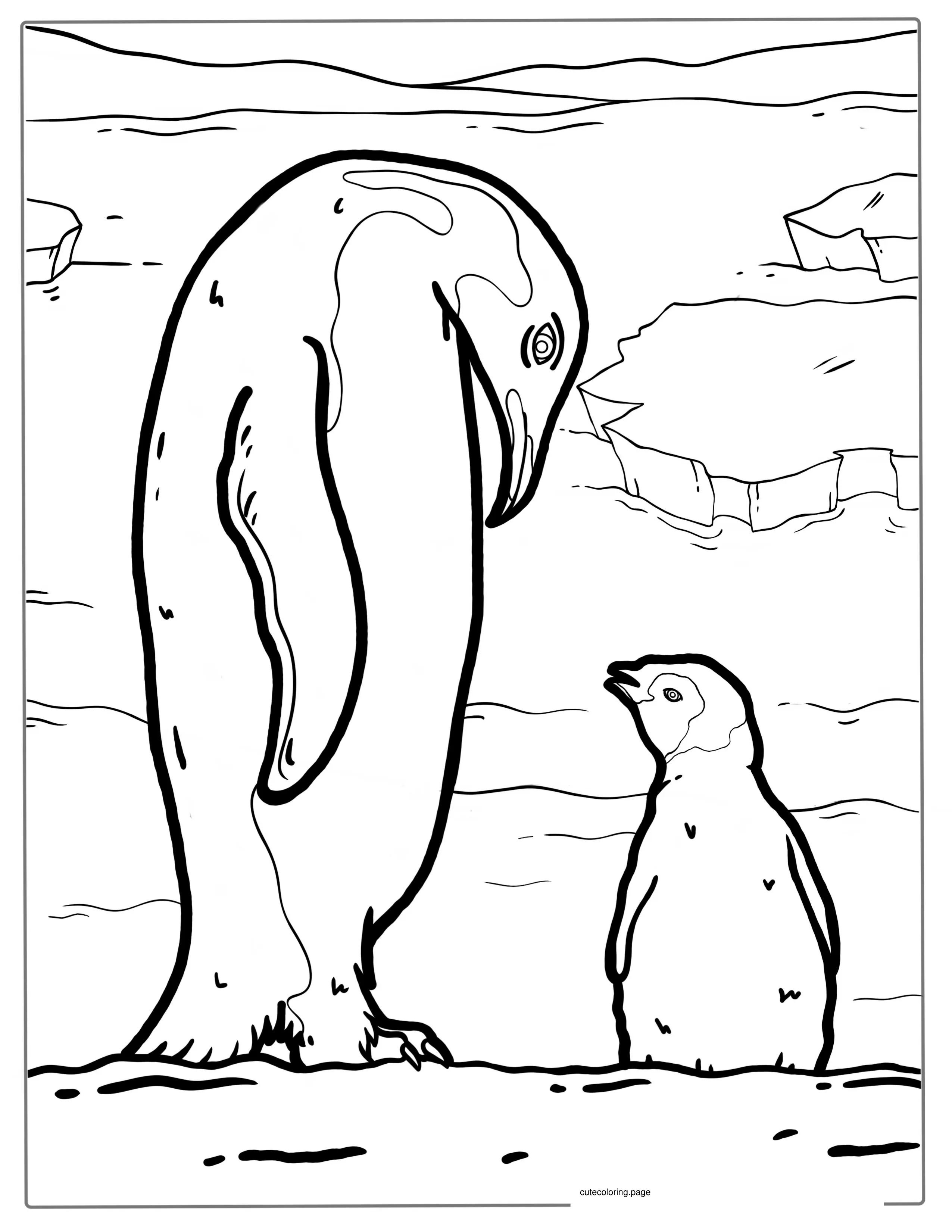 Emperor Penguin With Baby Chick Coloring In coloring page