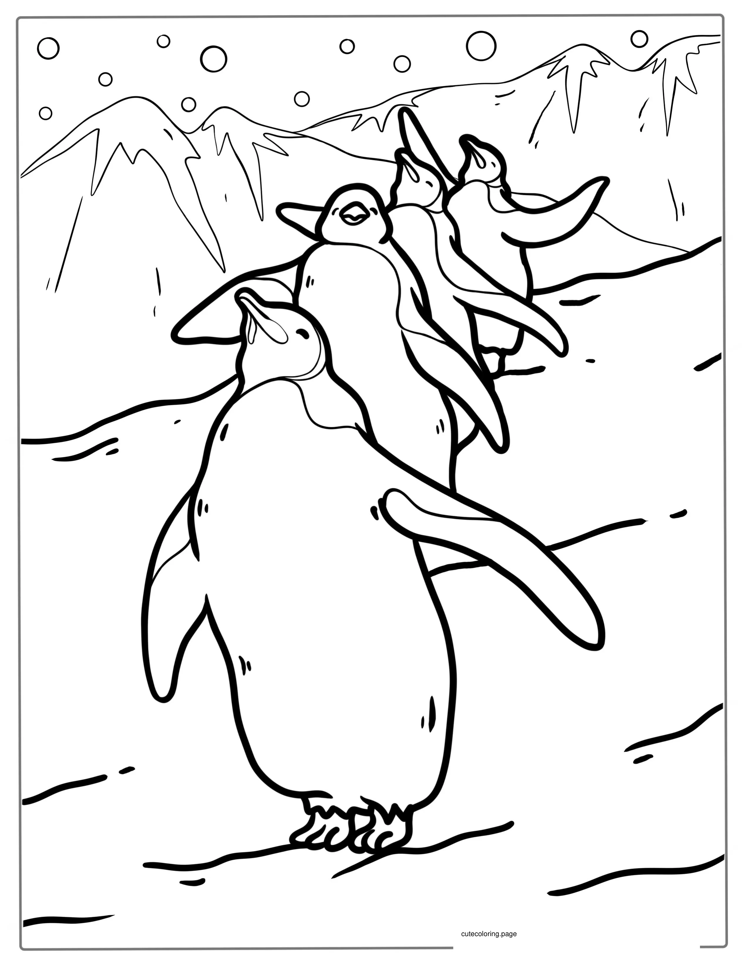 Marching African Penguins Coloring Sheet coloring page