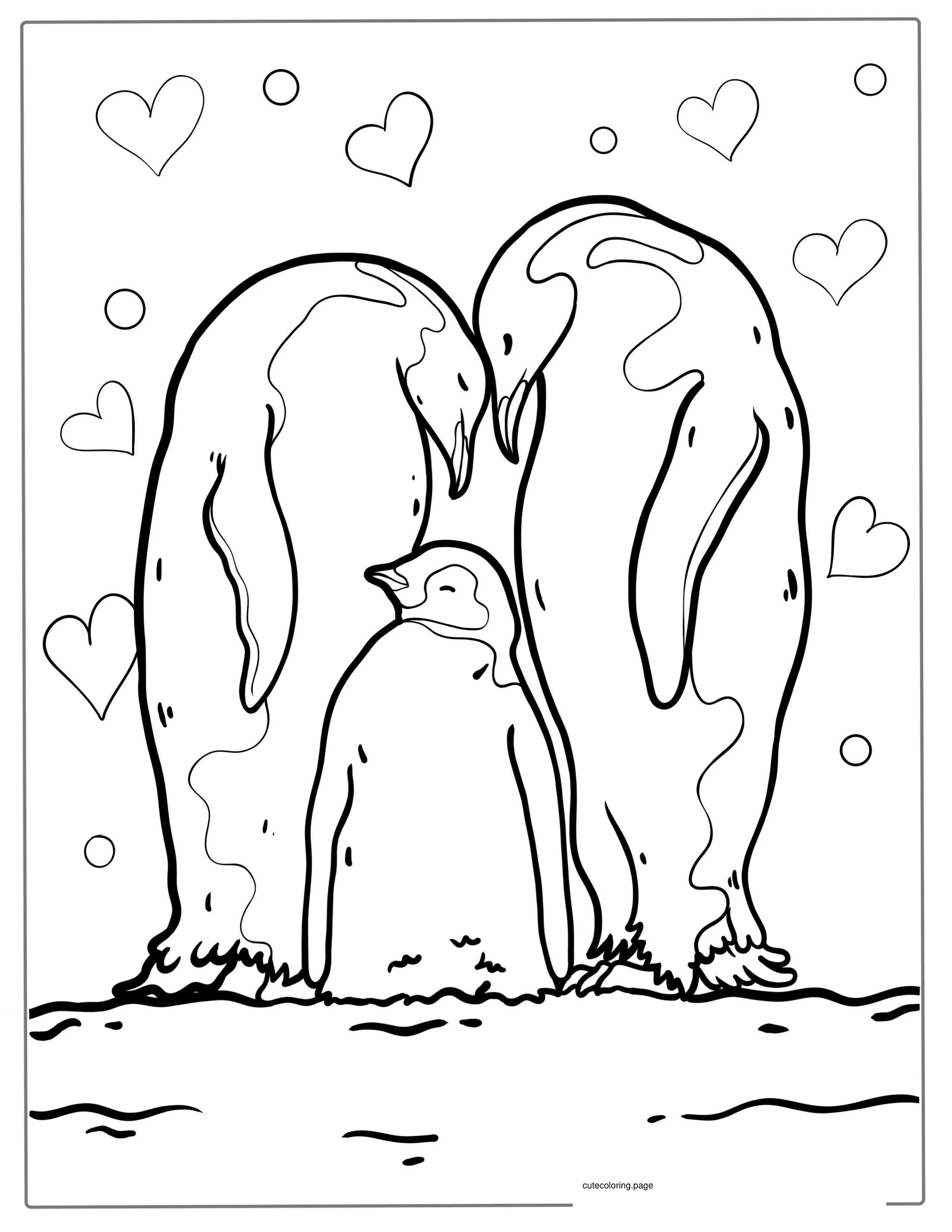 Two King Penguins With Baby Coloring coloring page