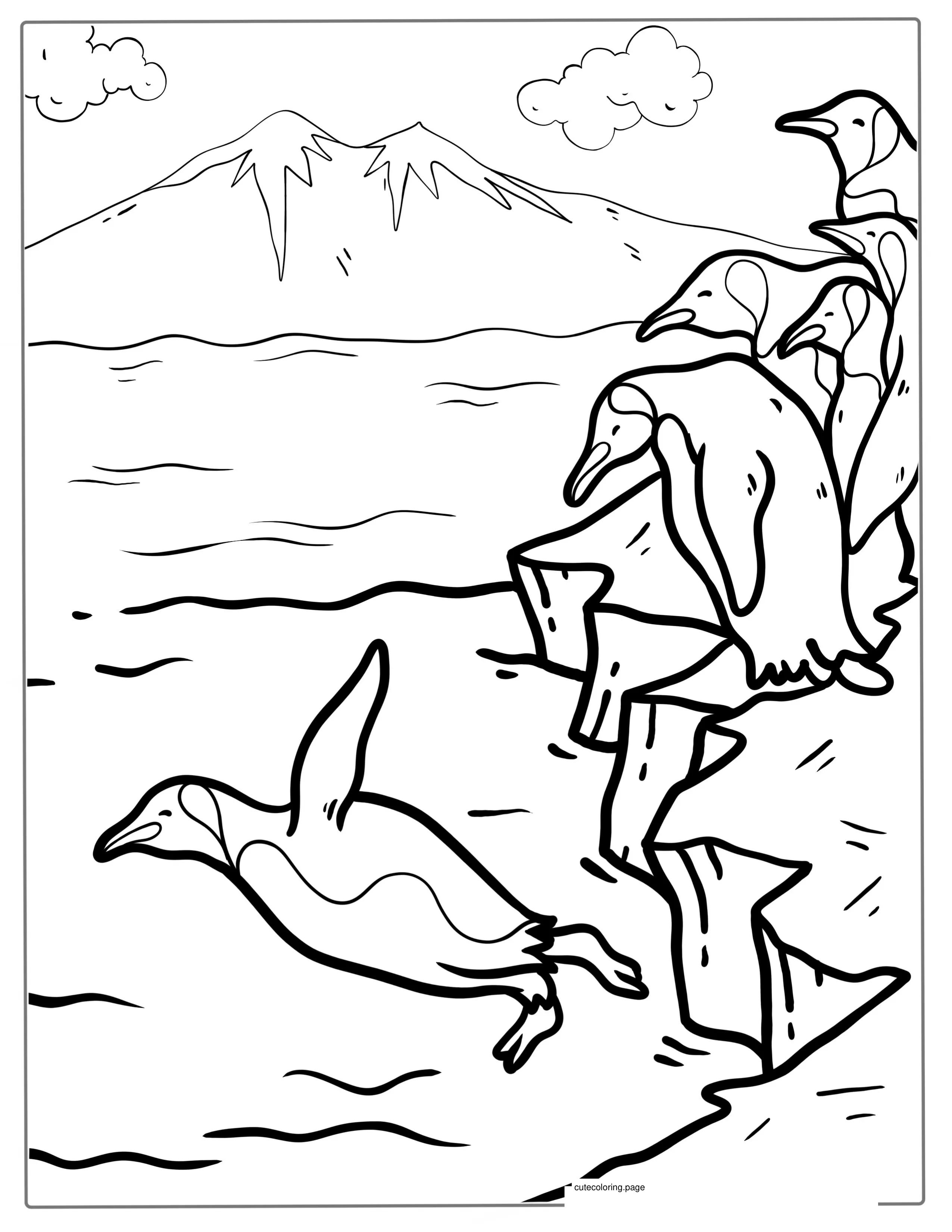 Yellow Eyed Penguins Diving Into Ocean coloring page