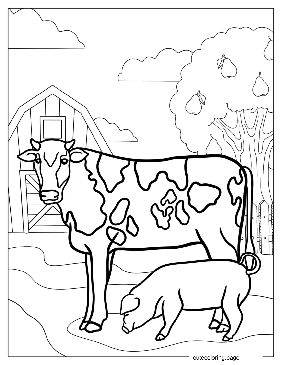 Cow And Pig On a Farm To Color coloring page