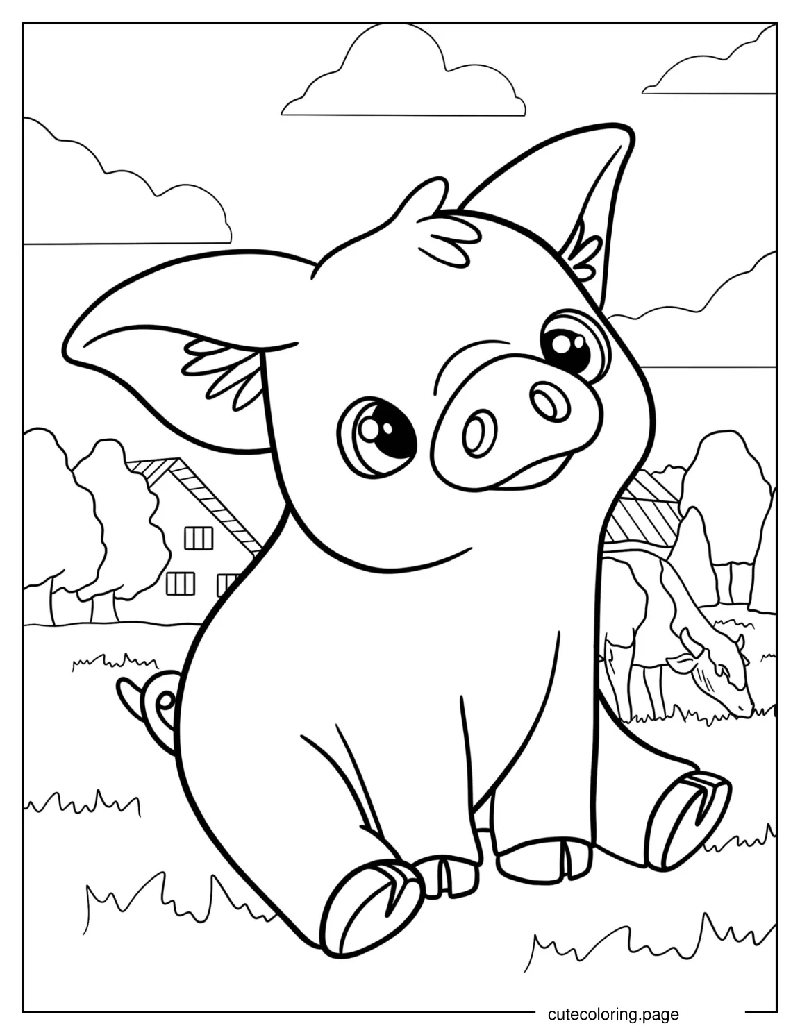 Cute Baby Piglet On a Farm coloring page