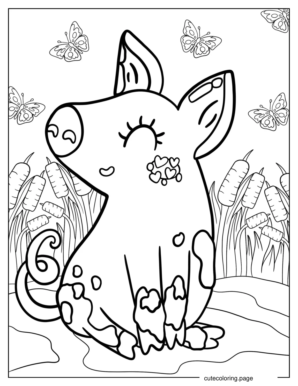 Happy Pig Sitting In Mud coloring page