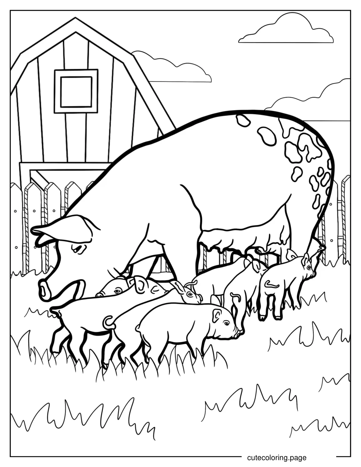 Realistic Mother Pig With Piglets To Color coloring page