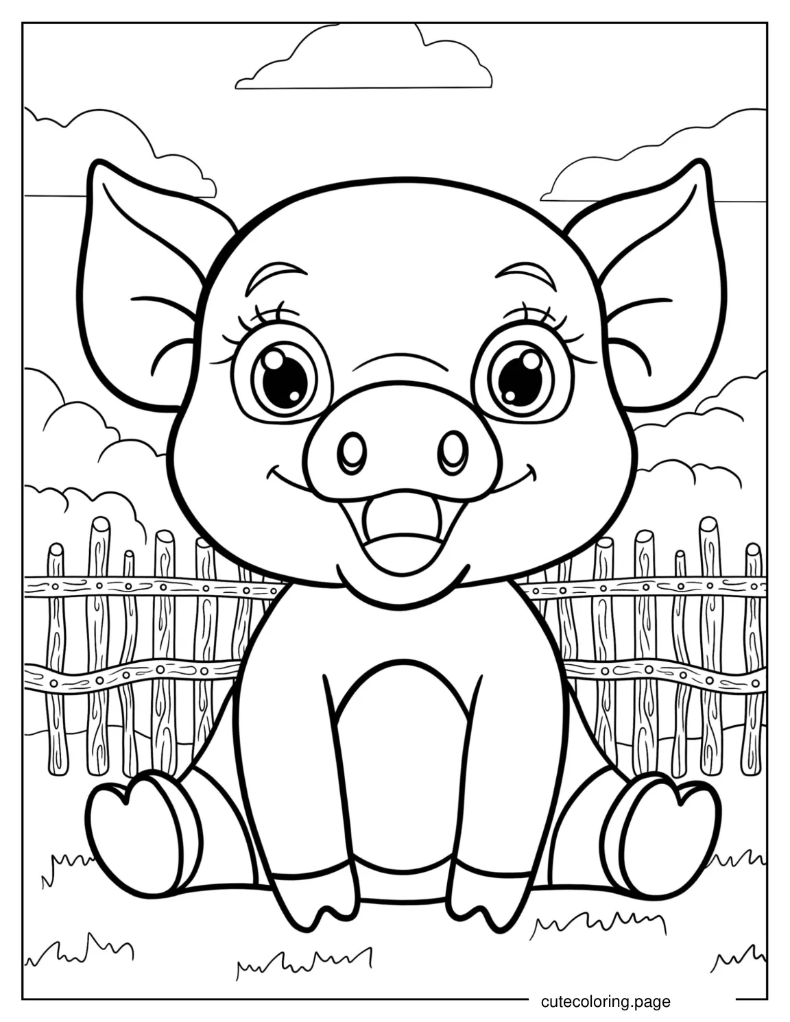 Simple Cartoon Pig To Color For Preschoolers coloring page