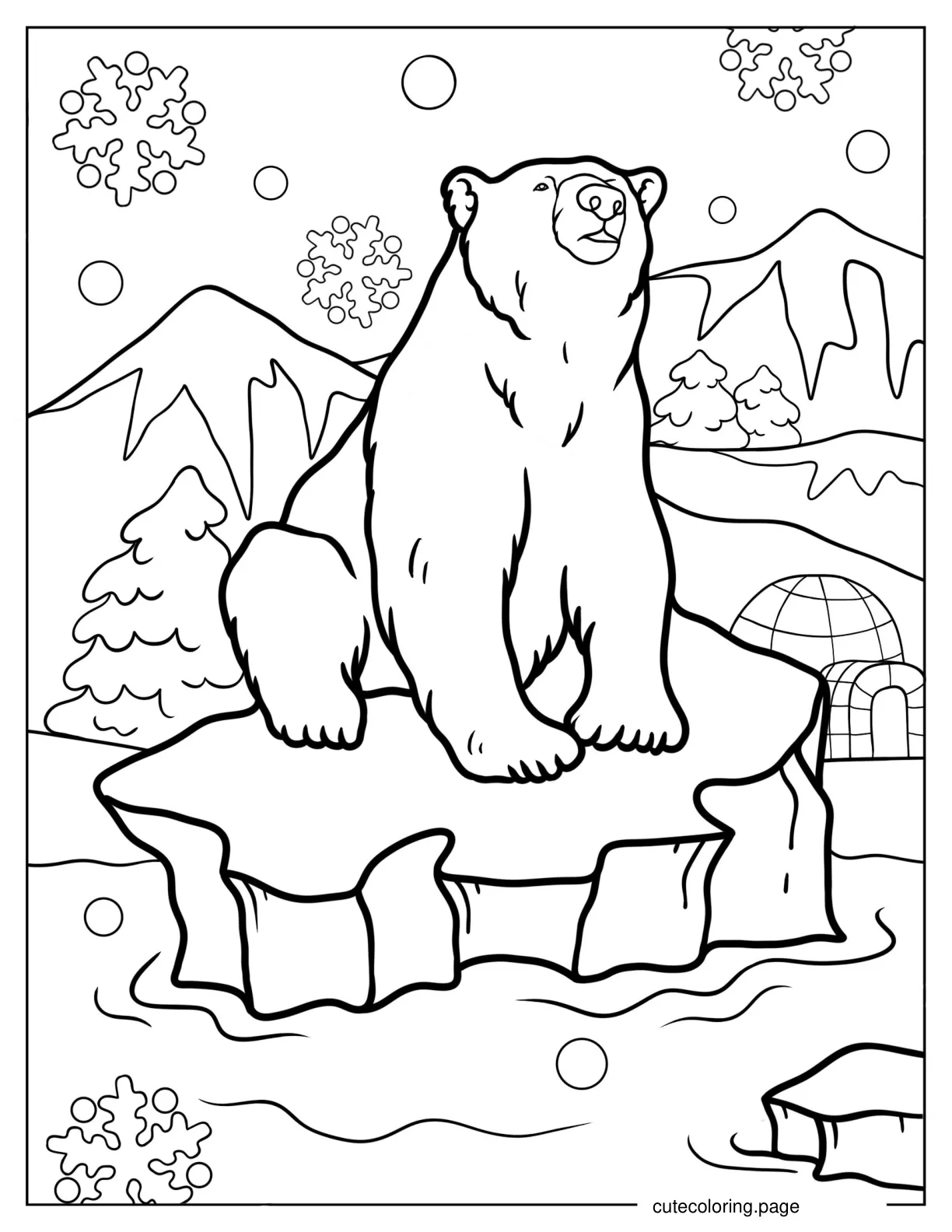 Adult Polar Bear On Piece Of Iceberg coloring page