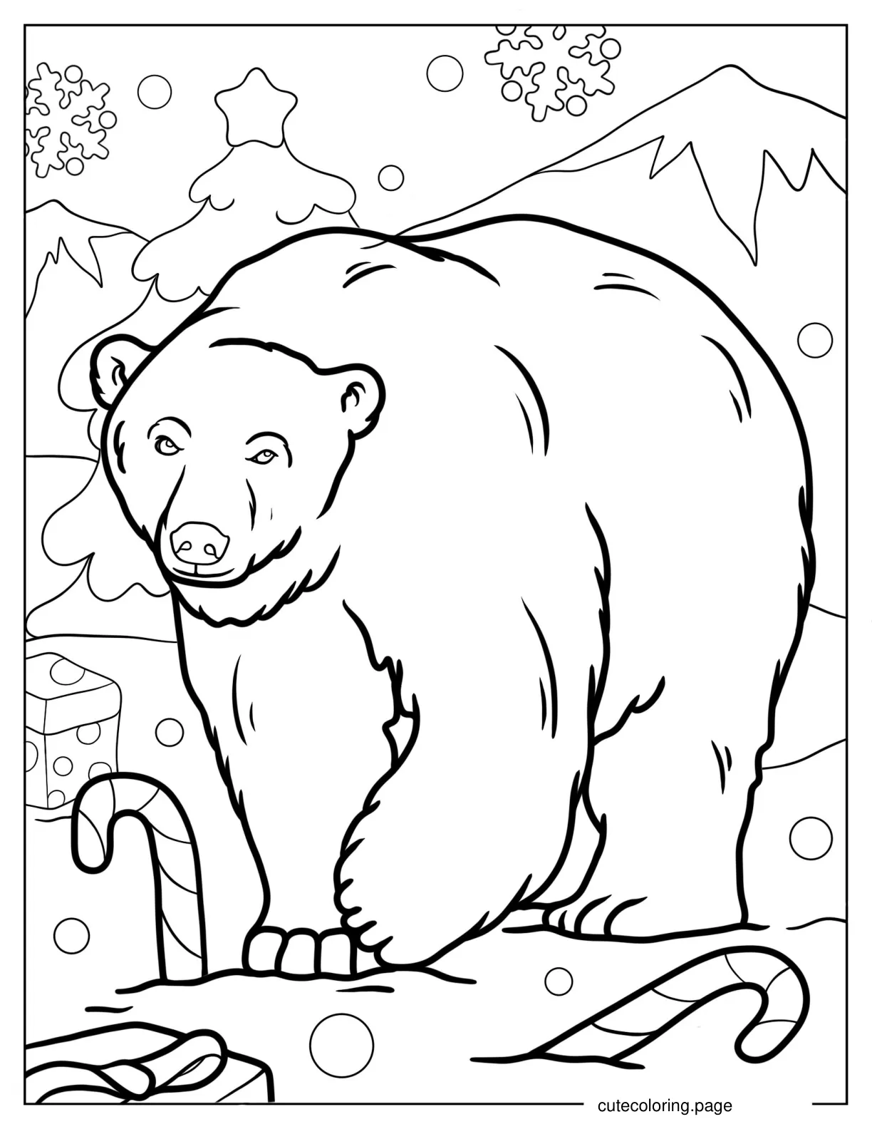 Big Polar Bear With Christmas Candy Canes Coloring In coloring page