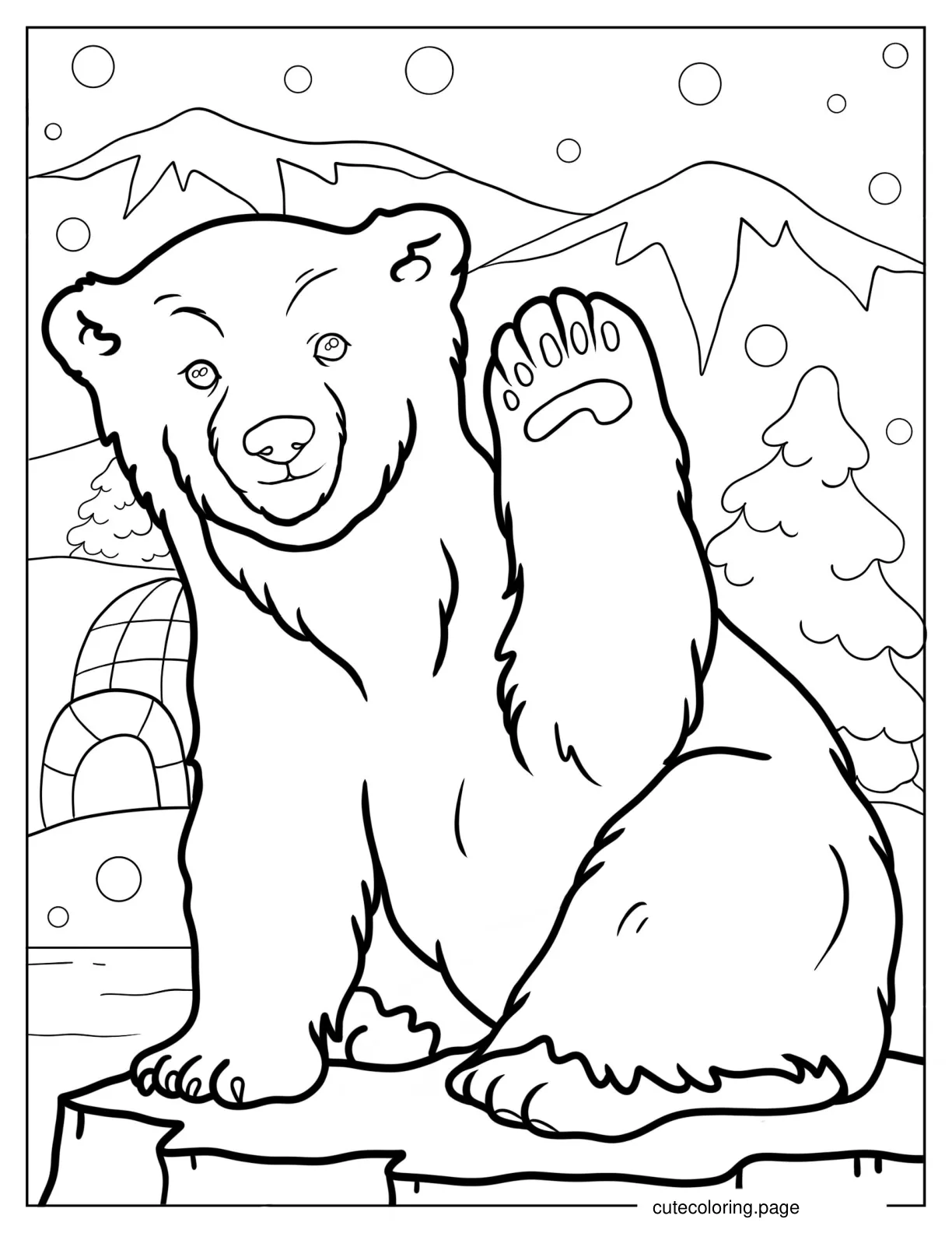 Cute Baby Polar Bear With Paw Up coloring page