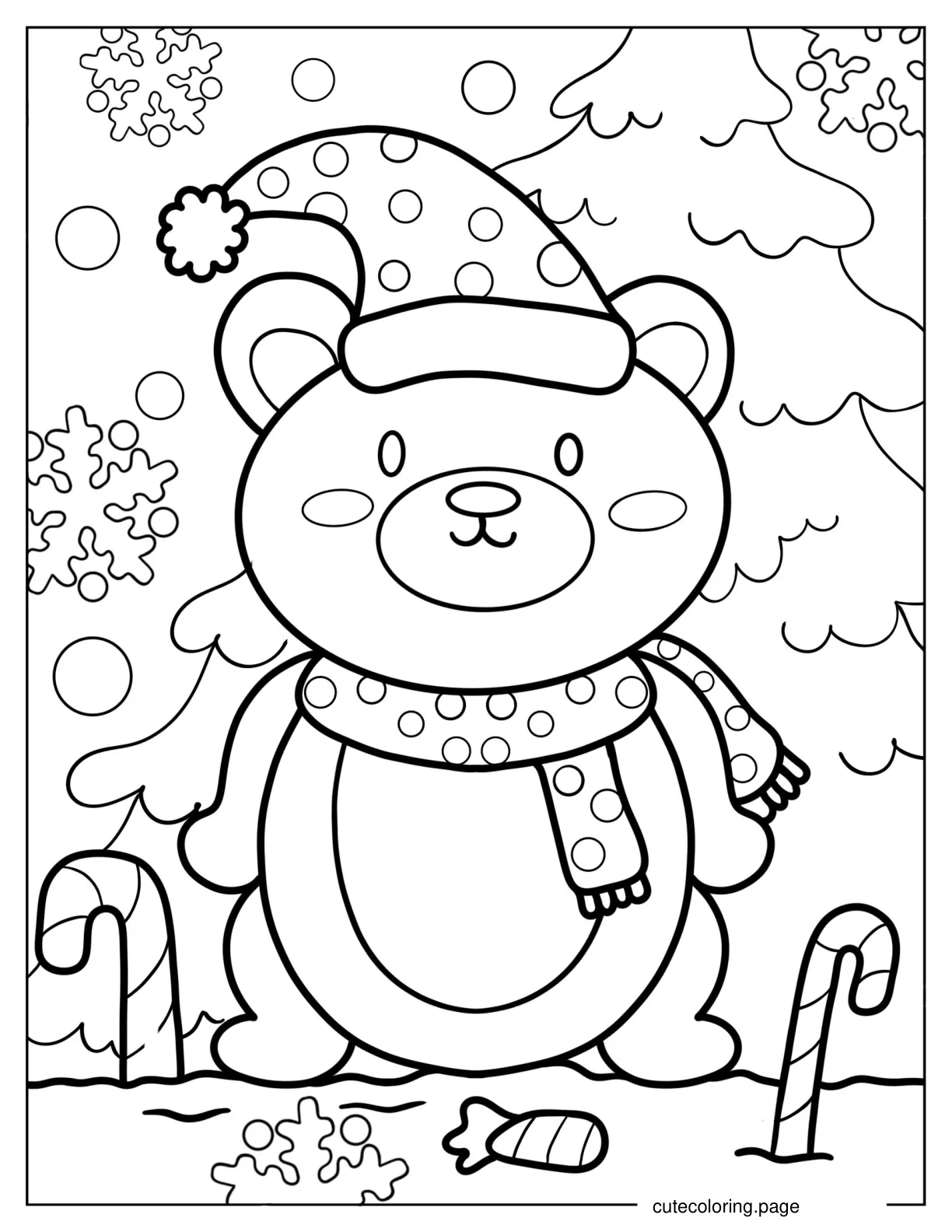 Kawaii Christmas Polar Bear Coloring In coloring page