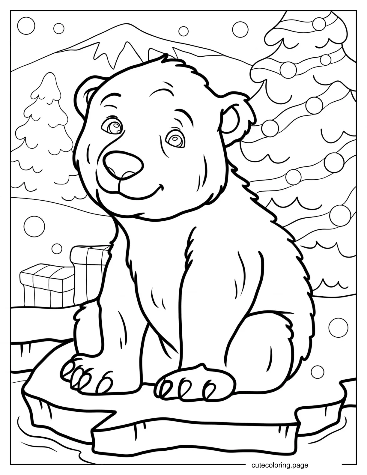 Polar Bear Cub Sitting On Ice Coloring In For Kids coloring page