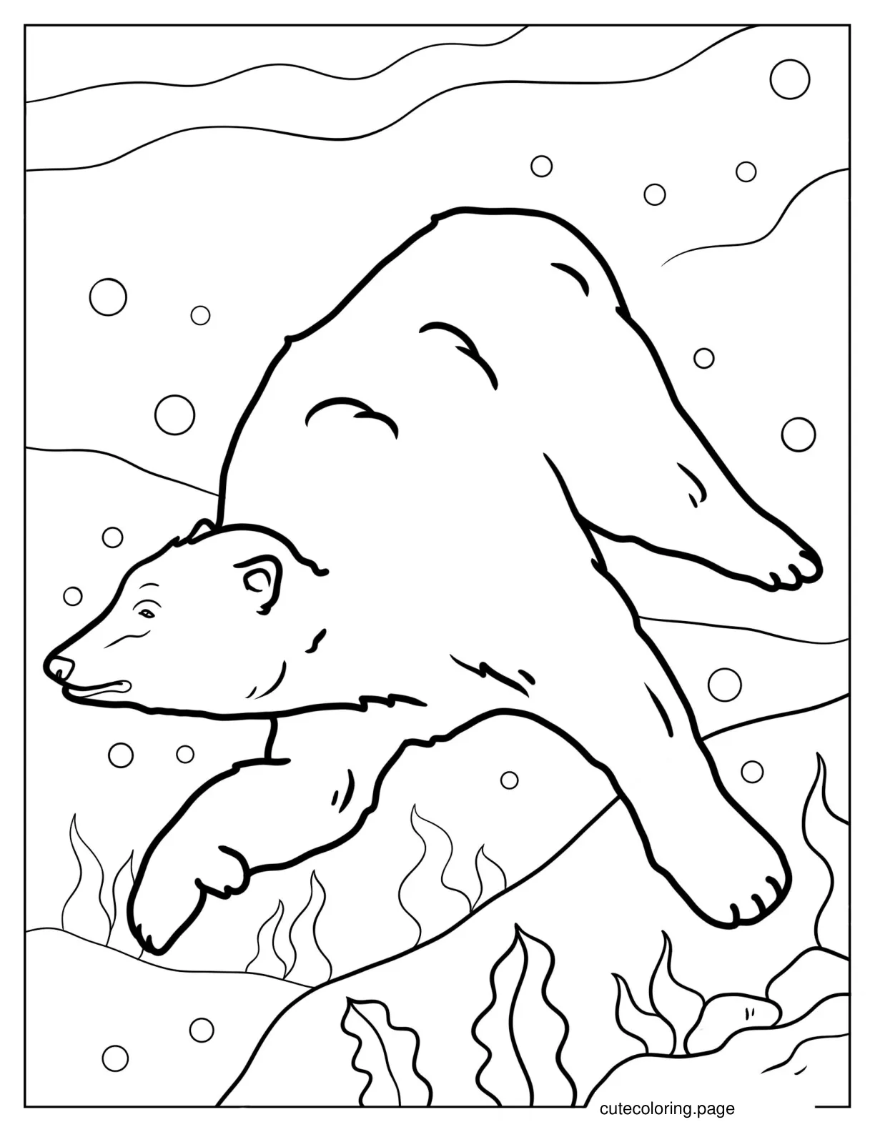 Polar Bear Swimming Coloring Sheet coloring page