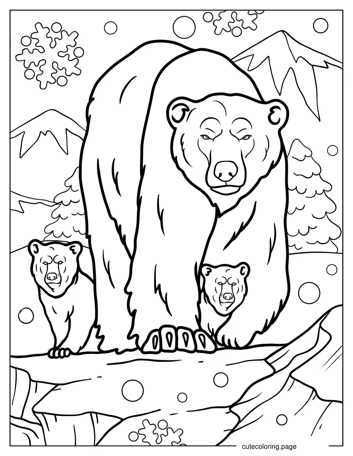 Realistic Coloring Page Of Polar Bear With Cubs coloring page