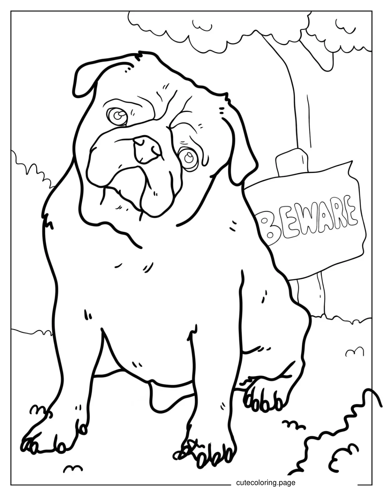 Beware Of The Pug Coloring Sheet coloring page