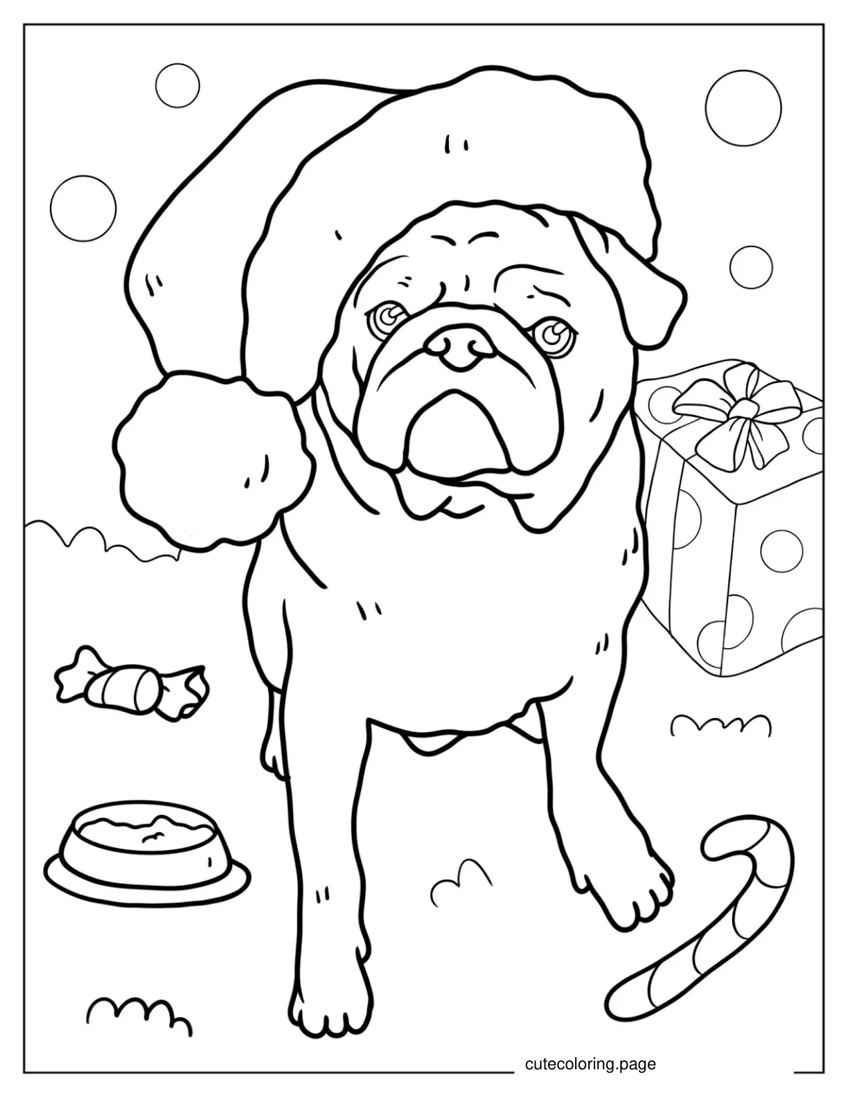 Christmas Themed Pug To Color coloring page