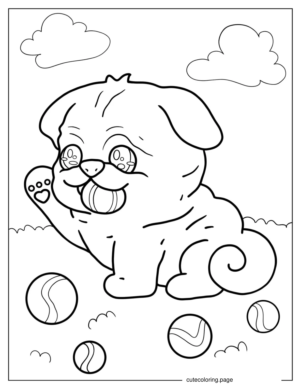 Cute Kawaii Pug Puppy To Color coloring page