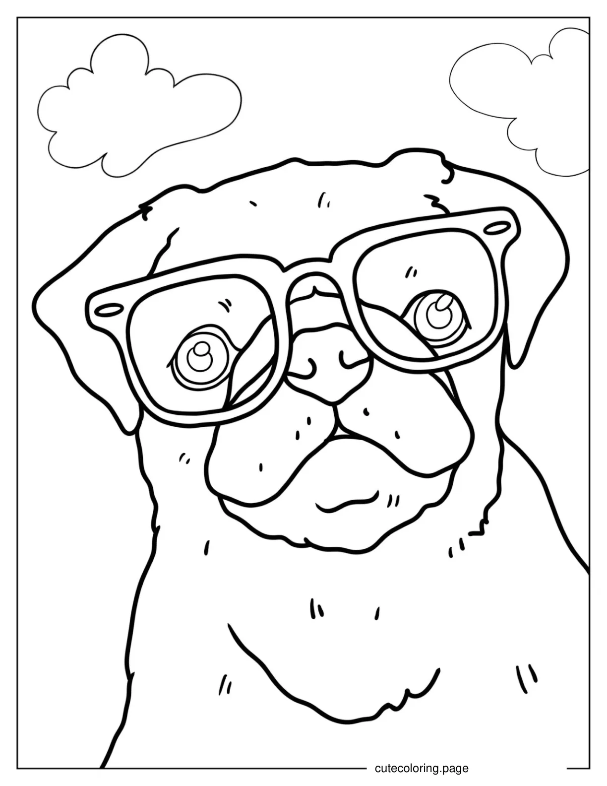 Cute Pug Wearing Glasses To Color coloring page