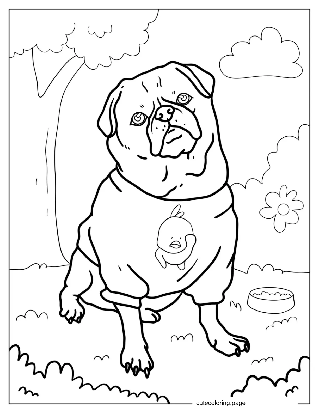 Cute Pug Wearing a Sweater To Color coloring page