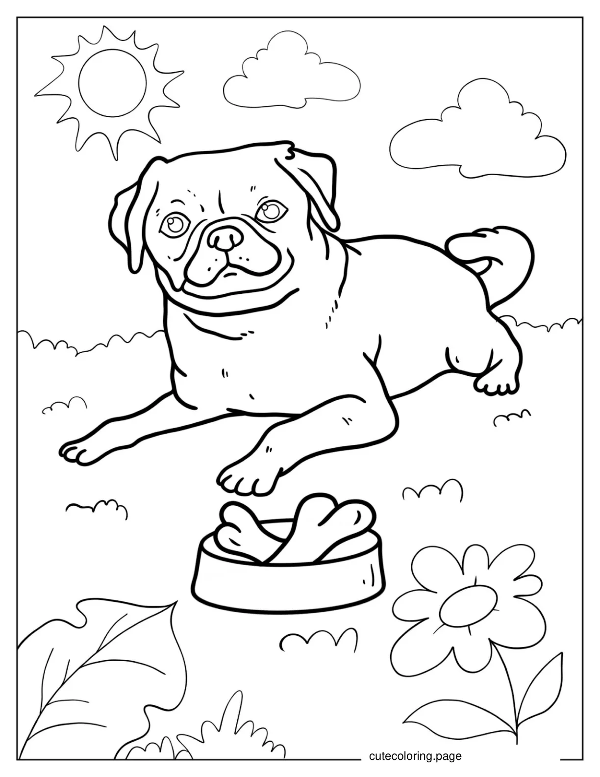 Happy Pug Resting In The Sun To Color coloring page