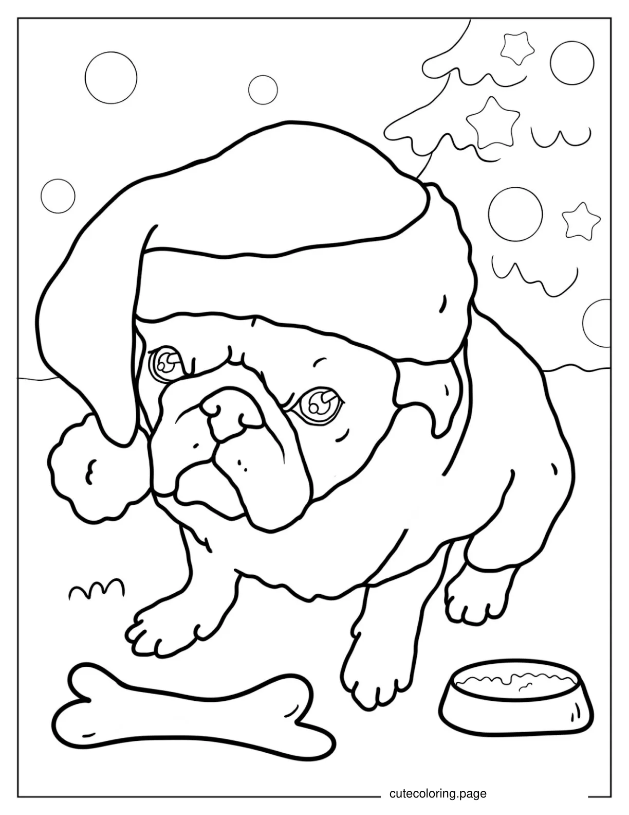 Pug Wearing Santa Hat During Christmas coloring page