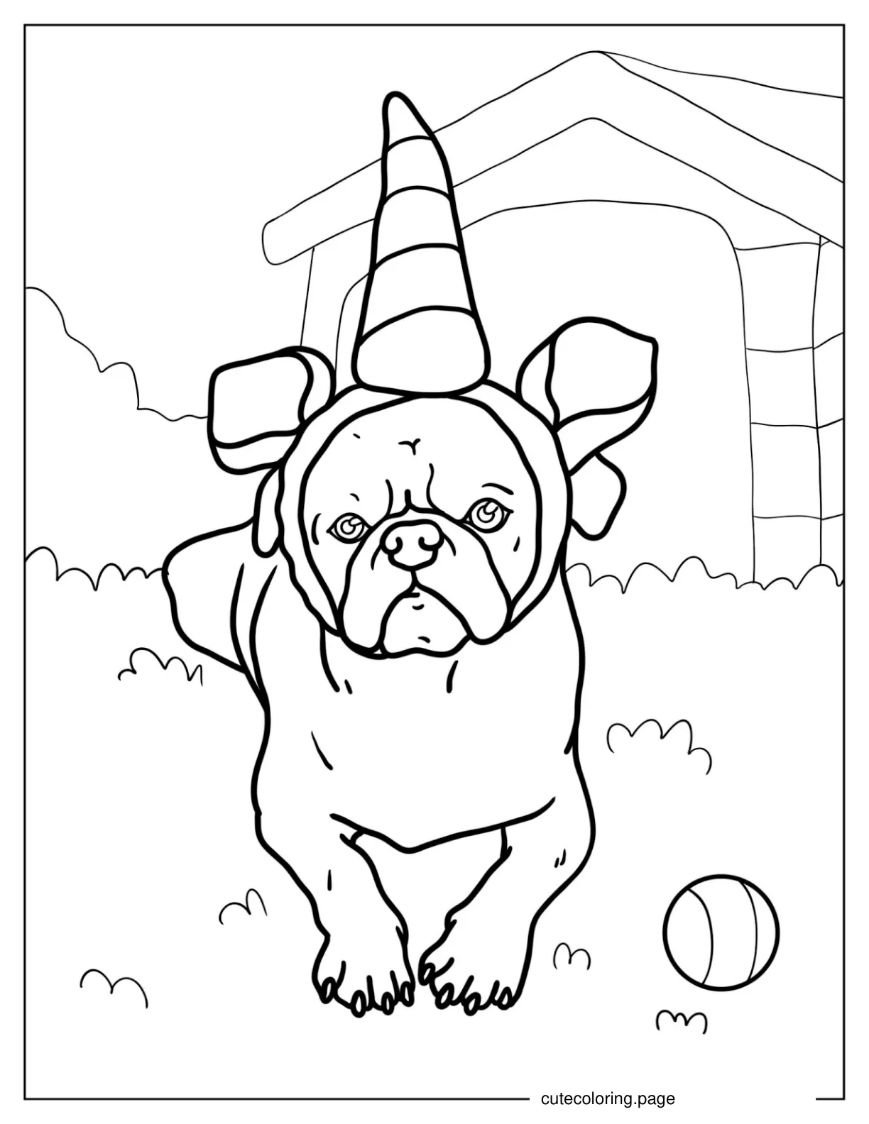 Pug Wearing a Unicorn Horn To Color coloring page