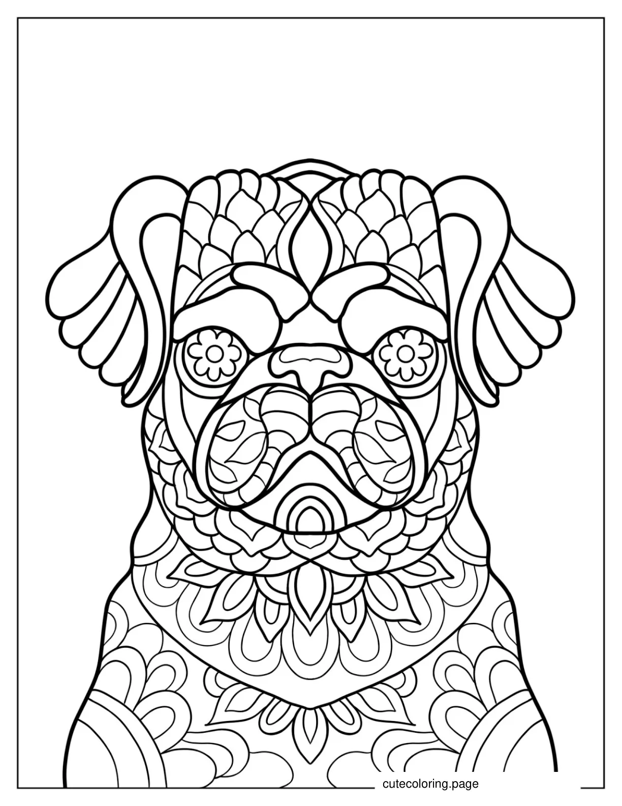 Pug Zentangle To Color For Adults coloring page