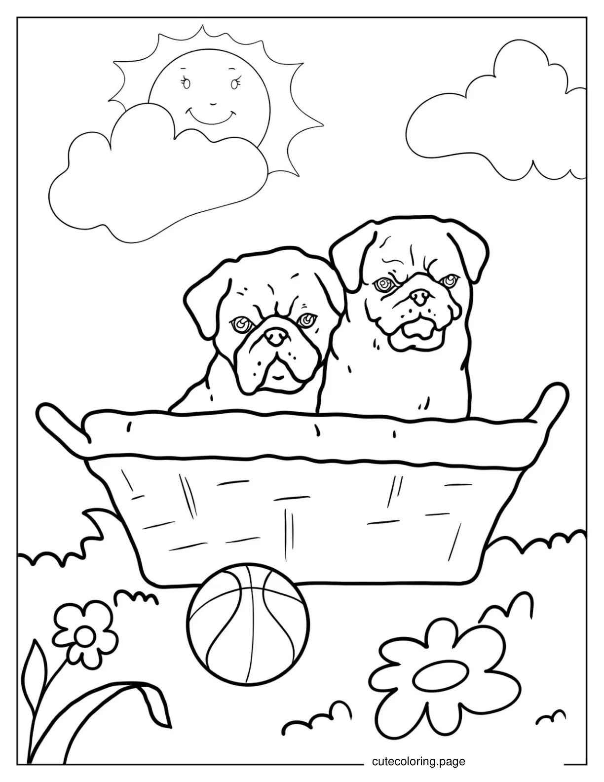 Two Cute Pug Puppies To Color coloring page