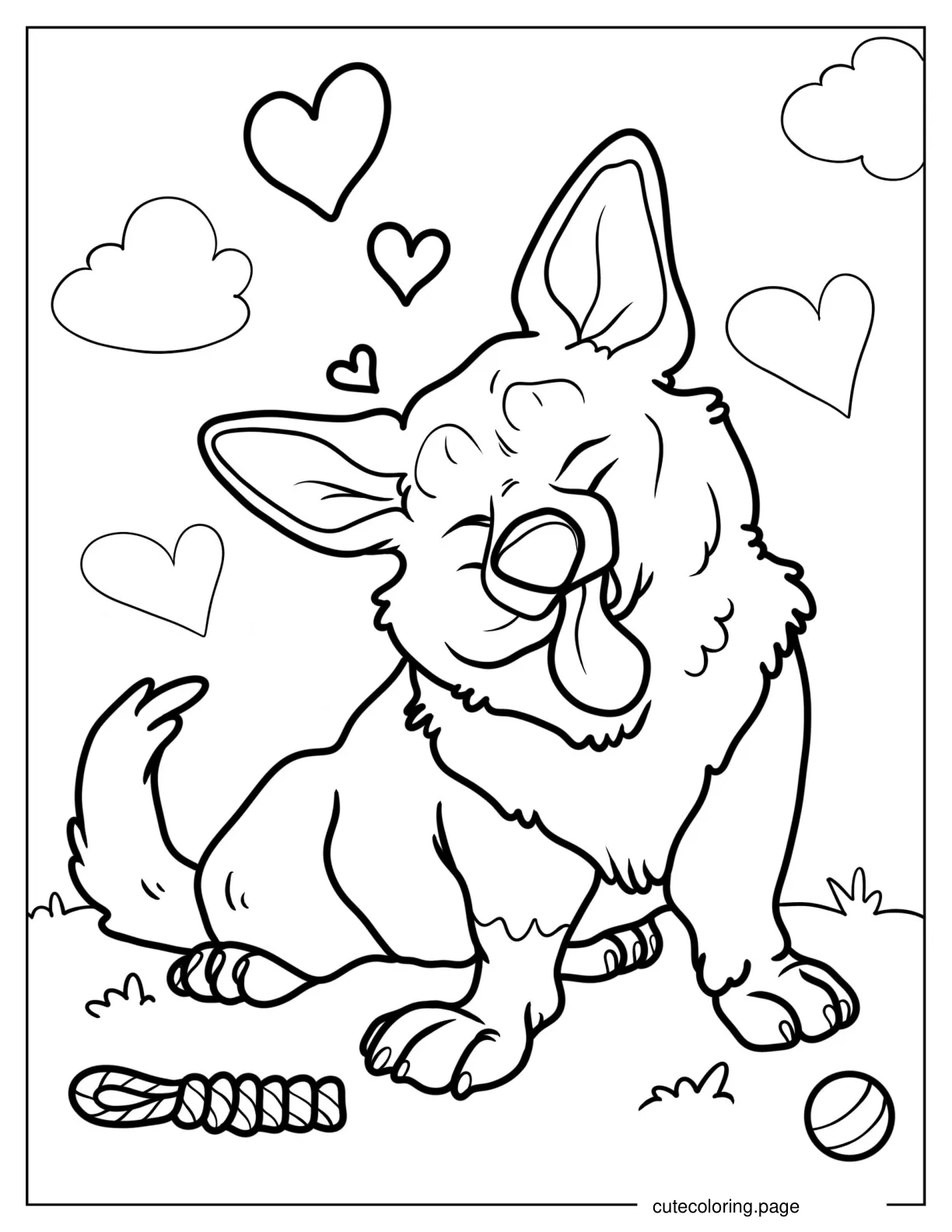 Adorable Corgi Puppy With Hearts Coloring Page coloring page