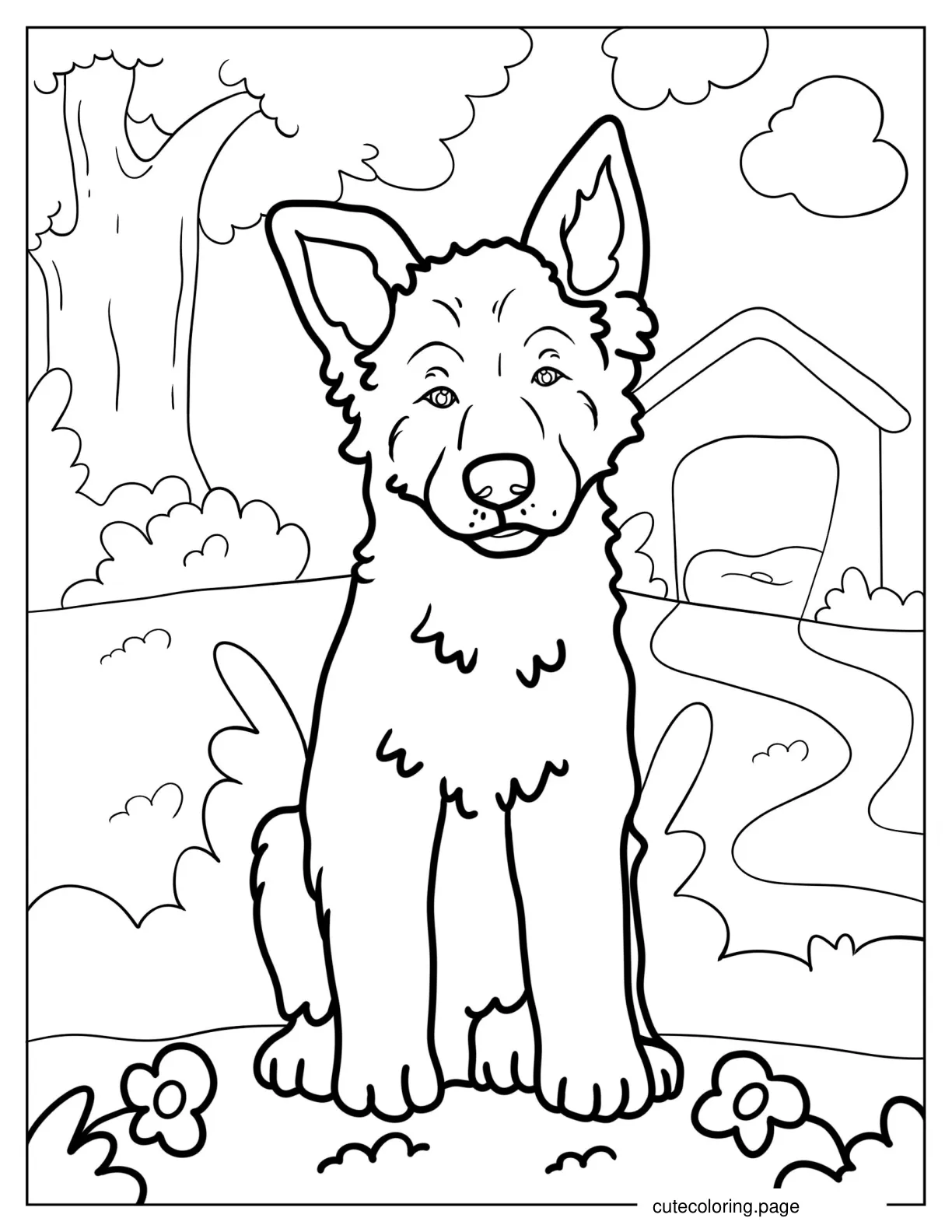 Belgian Malinois Puppy In Backyard coloring page