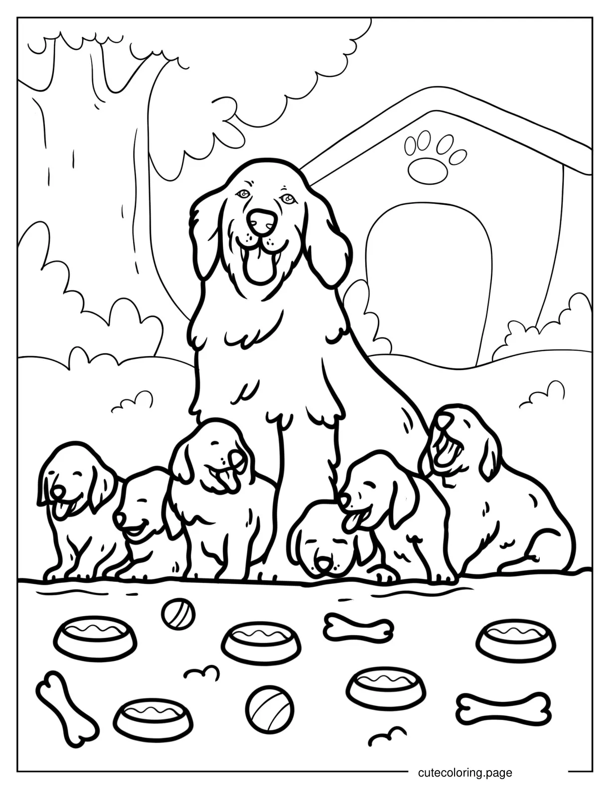 Coloring Page Of Mama Dog With Her Puppies coloring page