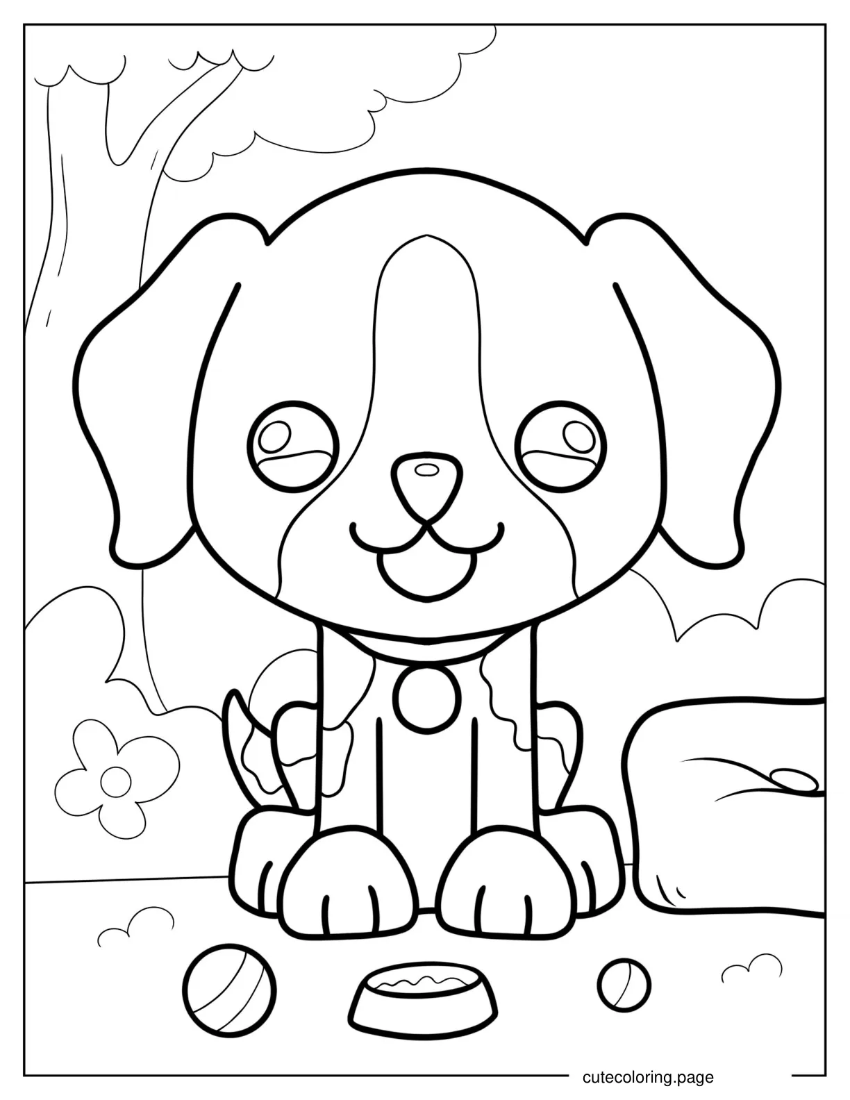 Coloring Sheet Of Cartoon Puppy In Backyard coloring page