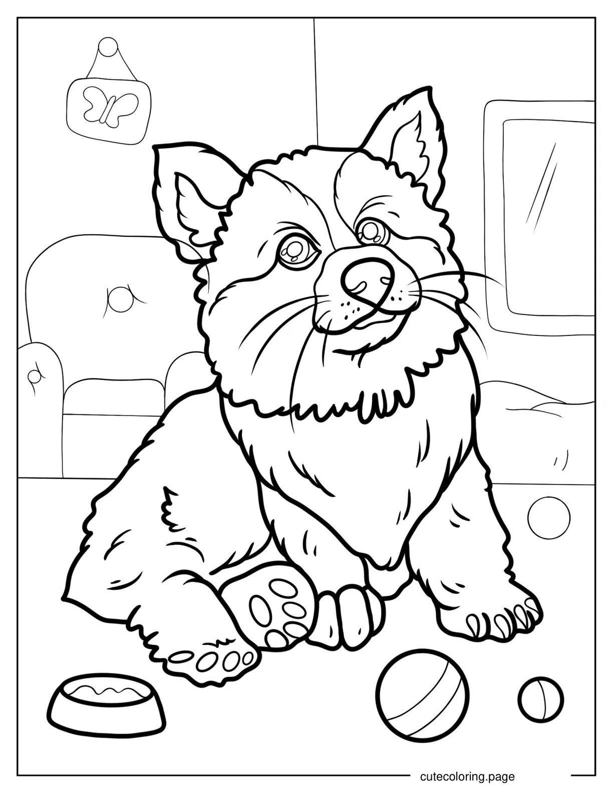 Corgi Puppy In The Living Room coloring page