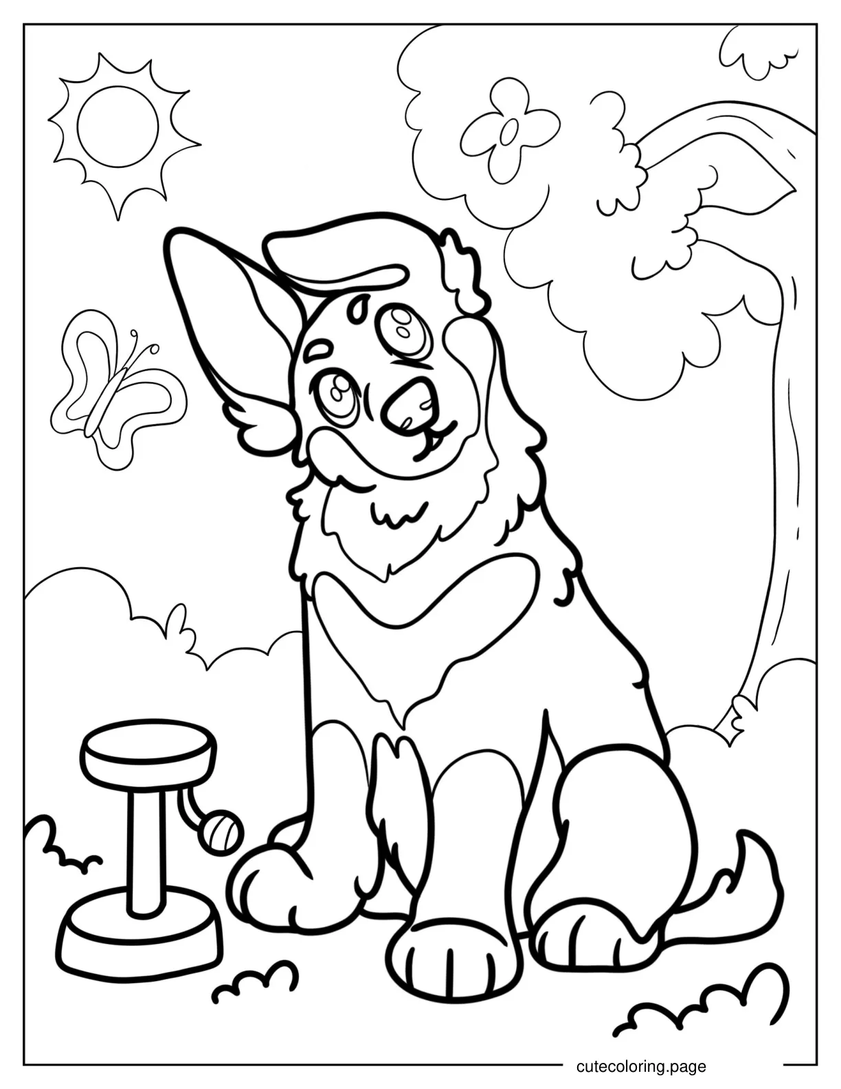 Cute German Shepherd Puppy Playing Outdoors coloring page