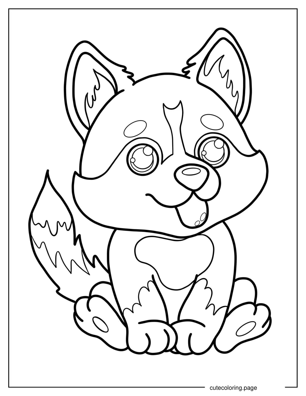 Kawaii Husky Puppy Sitting Down coloring page