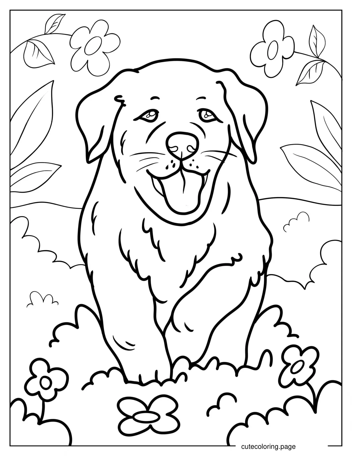 Labrador Puppy On Flower Bed Coloring Sheet coloring page