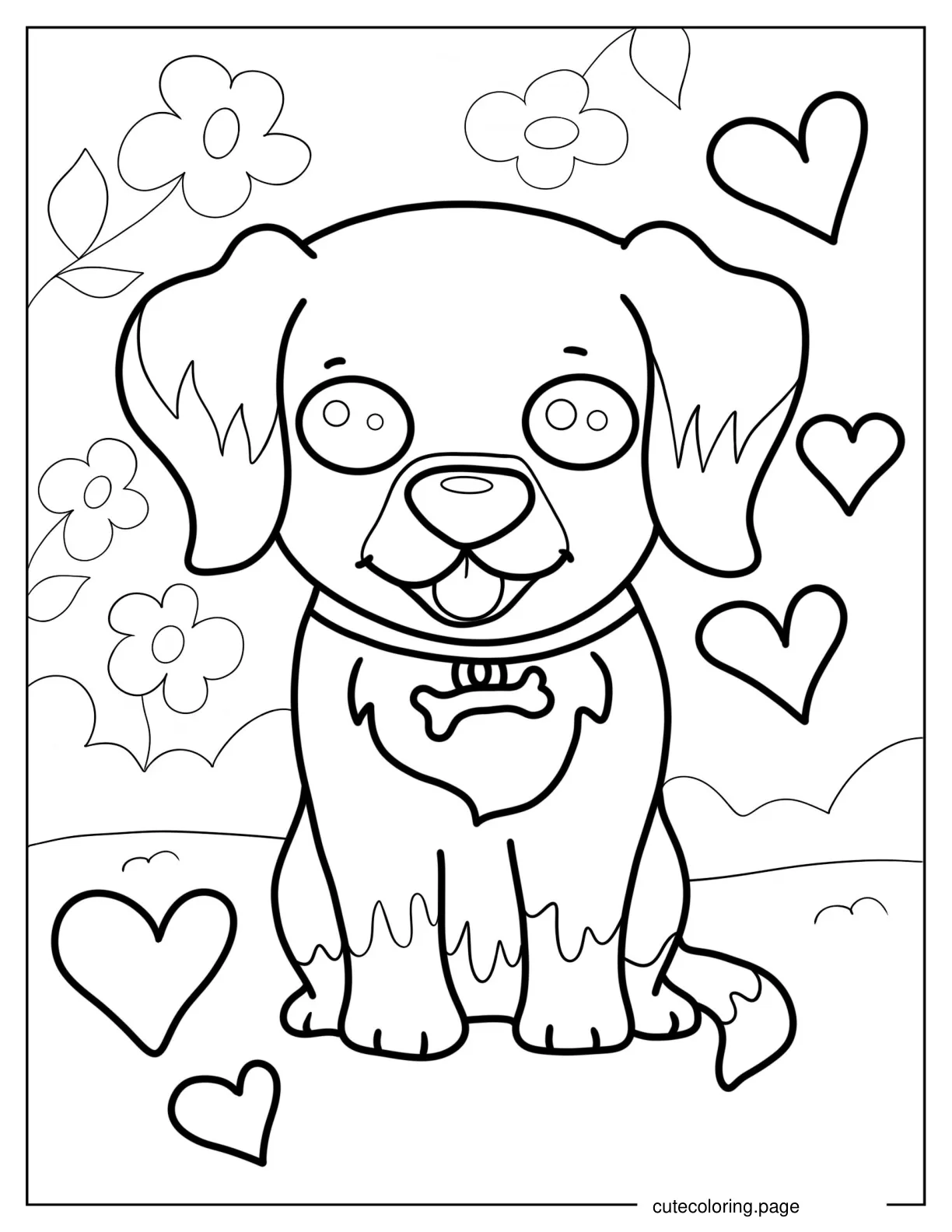 Smiling Puppy With Bone Tag coloring page