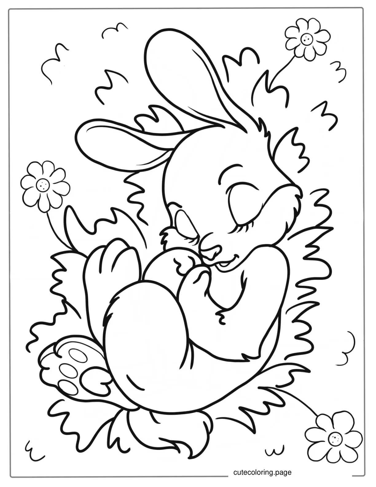 Adorable Rabbit Sleeping In Grass Patch coloring page