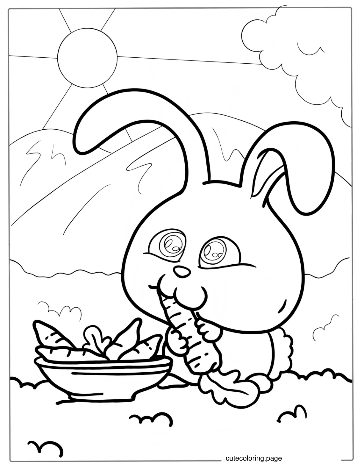 Cartoon Rabbit Eating A Bowl Of Carrots coloring page